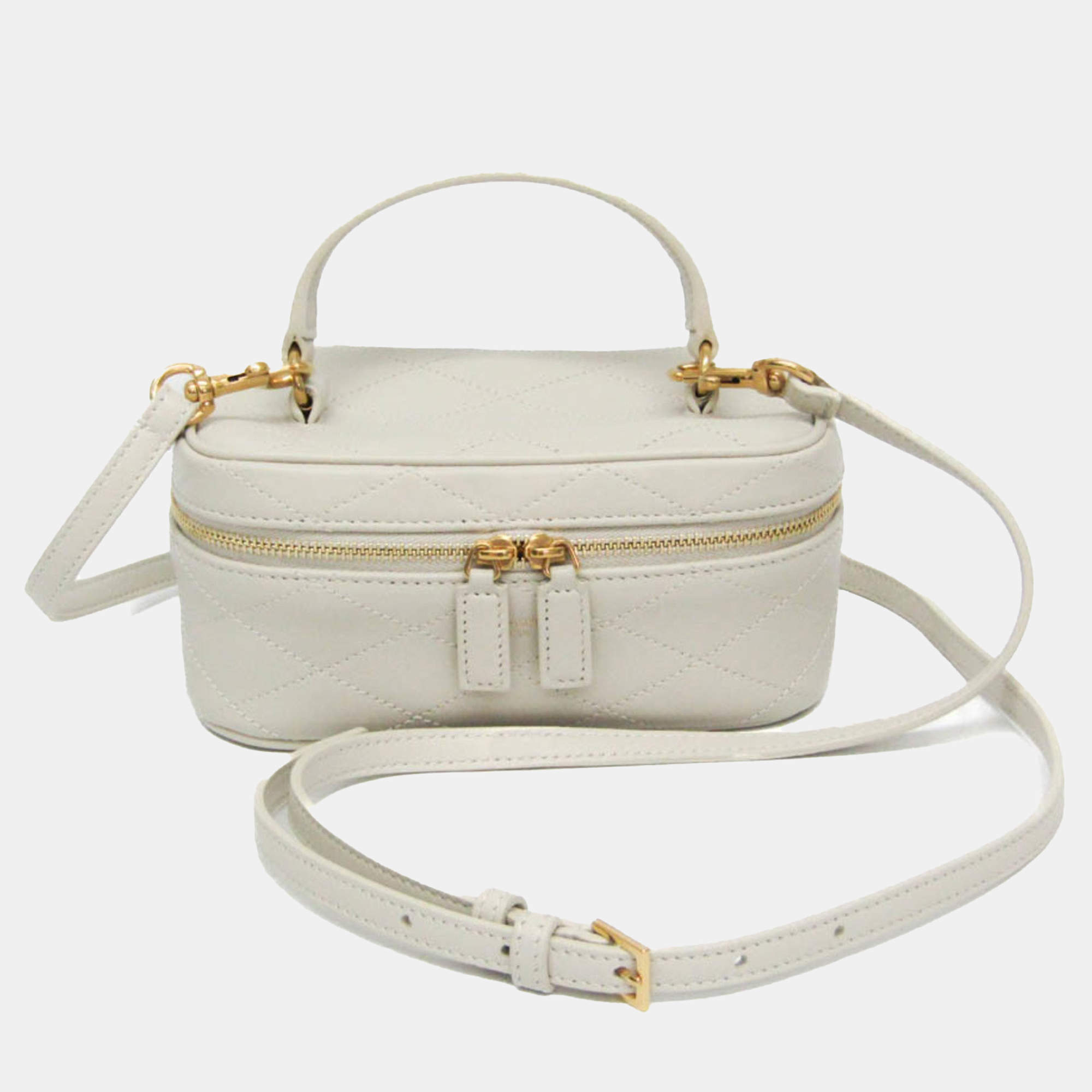 Saint Laurent Off-White Leather Shoulder Vanity Bag