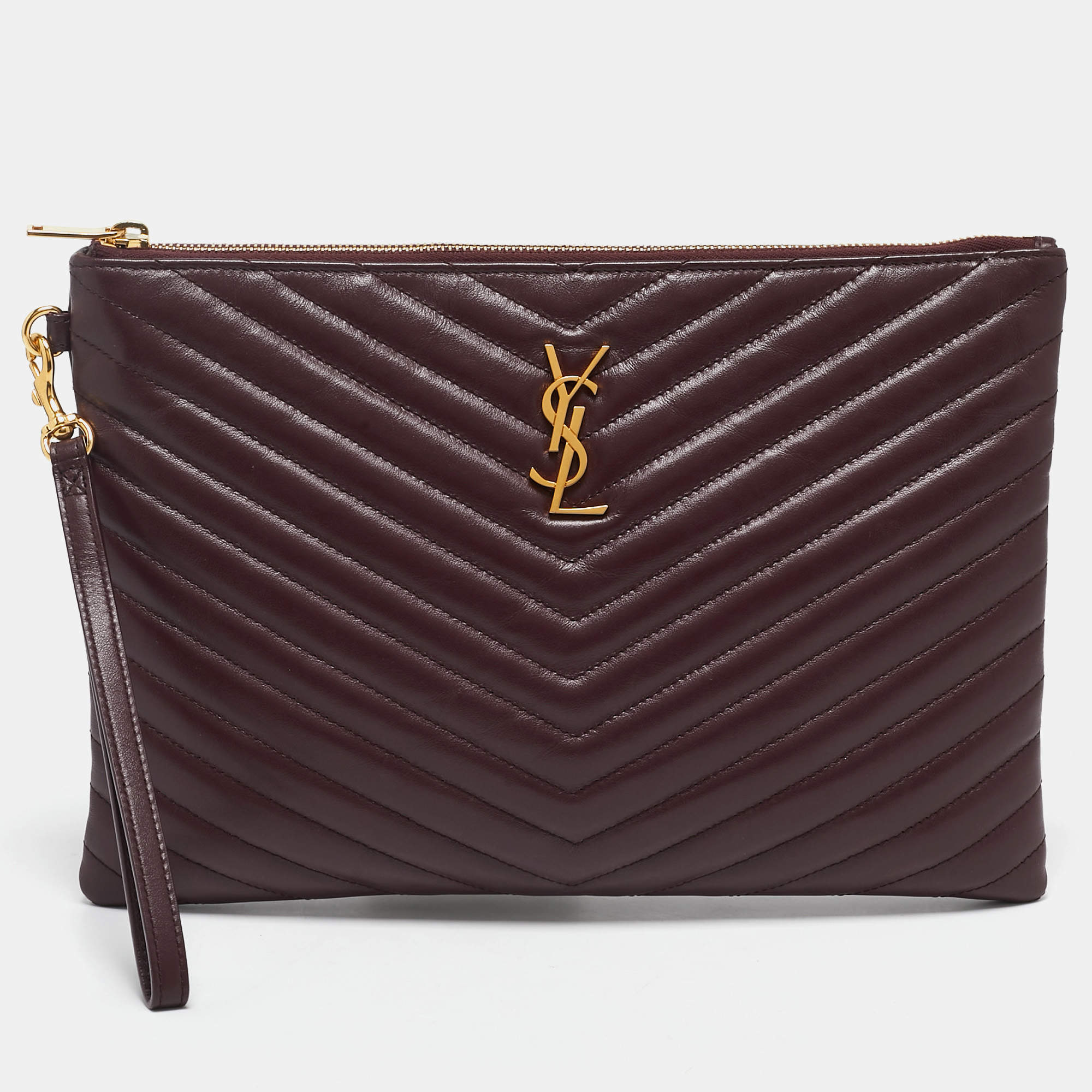 Saint Laurent Burgundy Matelasse Leather Monogram Pouch
