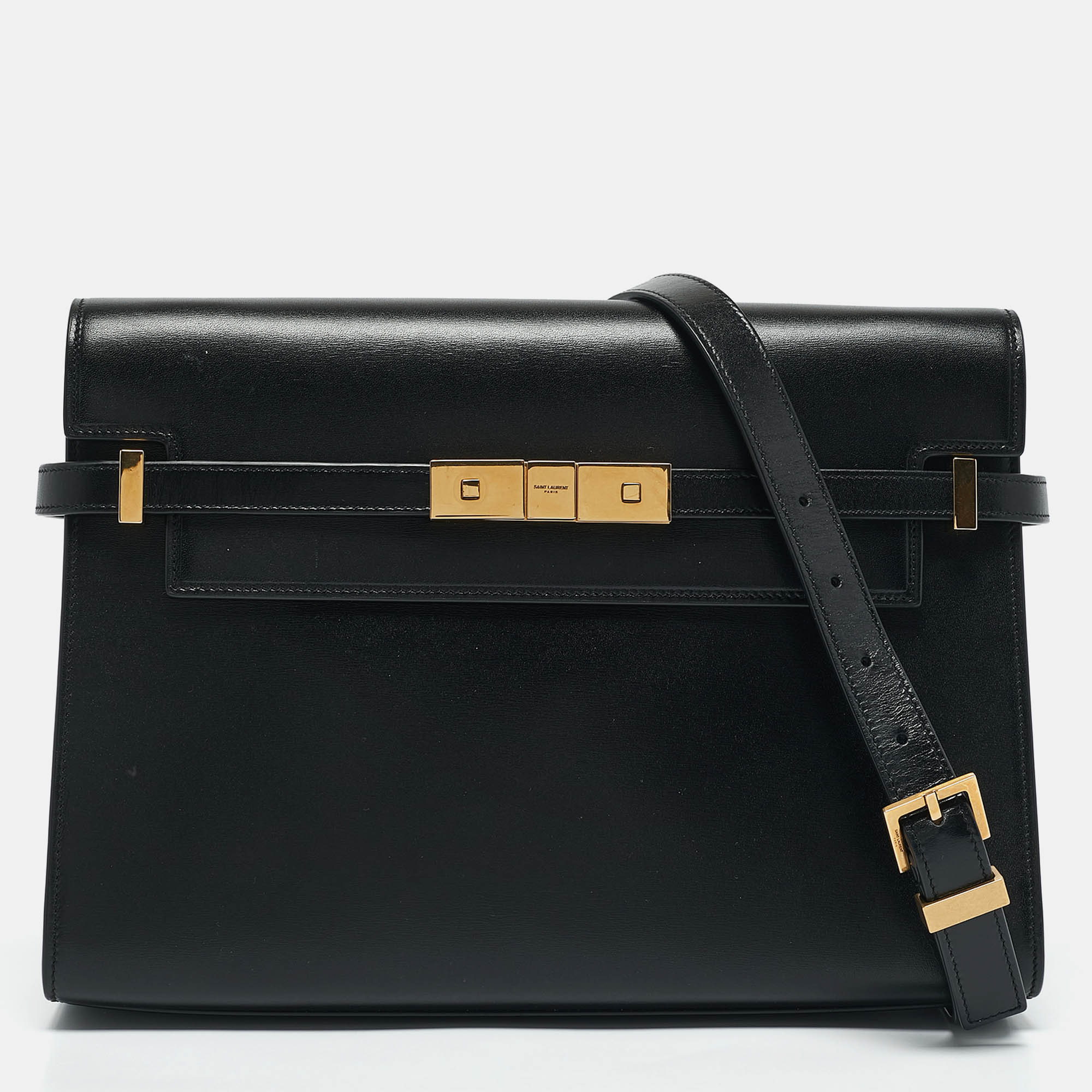 Saint Laurent Black Leather Medium Manhattan Flap Shoulder Bag