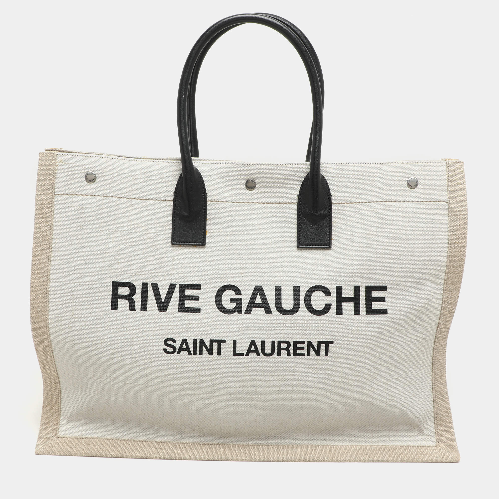 Saint Laurent Two Tone Beige Canvas Large Rive Gauche Tote