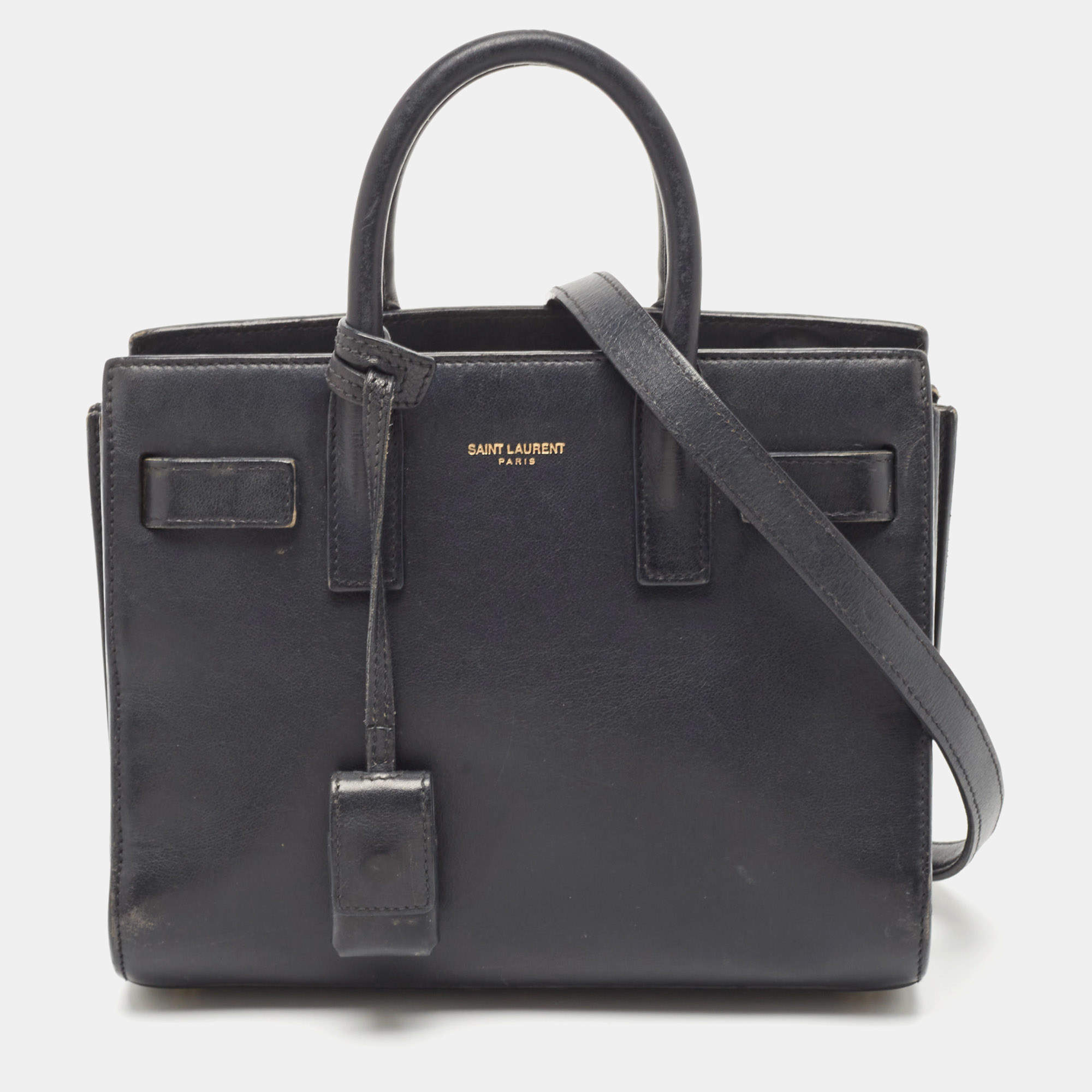 Saint Laurent Black Leather Nano Classic Sac De Jour Tote