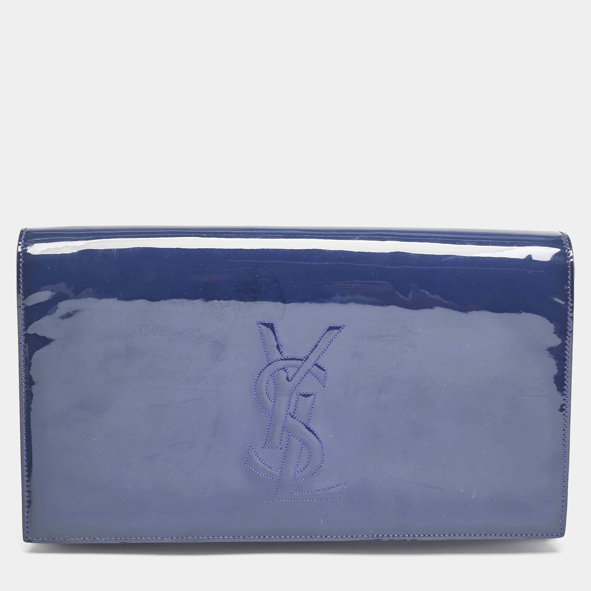 Saint Laurent Blue Patent Leather Belle De Jour Clutch
