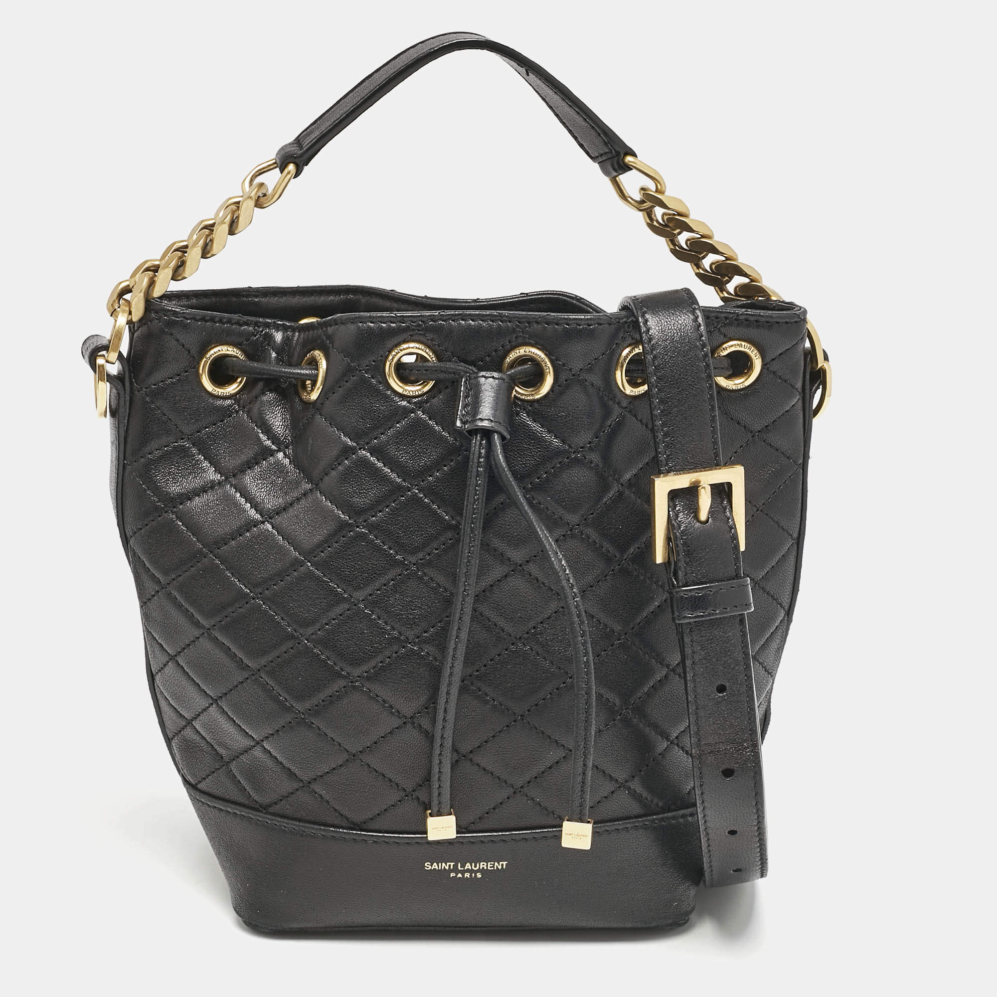 Saint Laurent Black Quilted Leather Emmanuelle Bucket Drawstring Bag