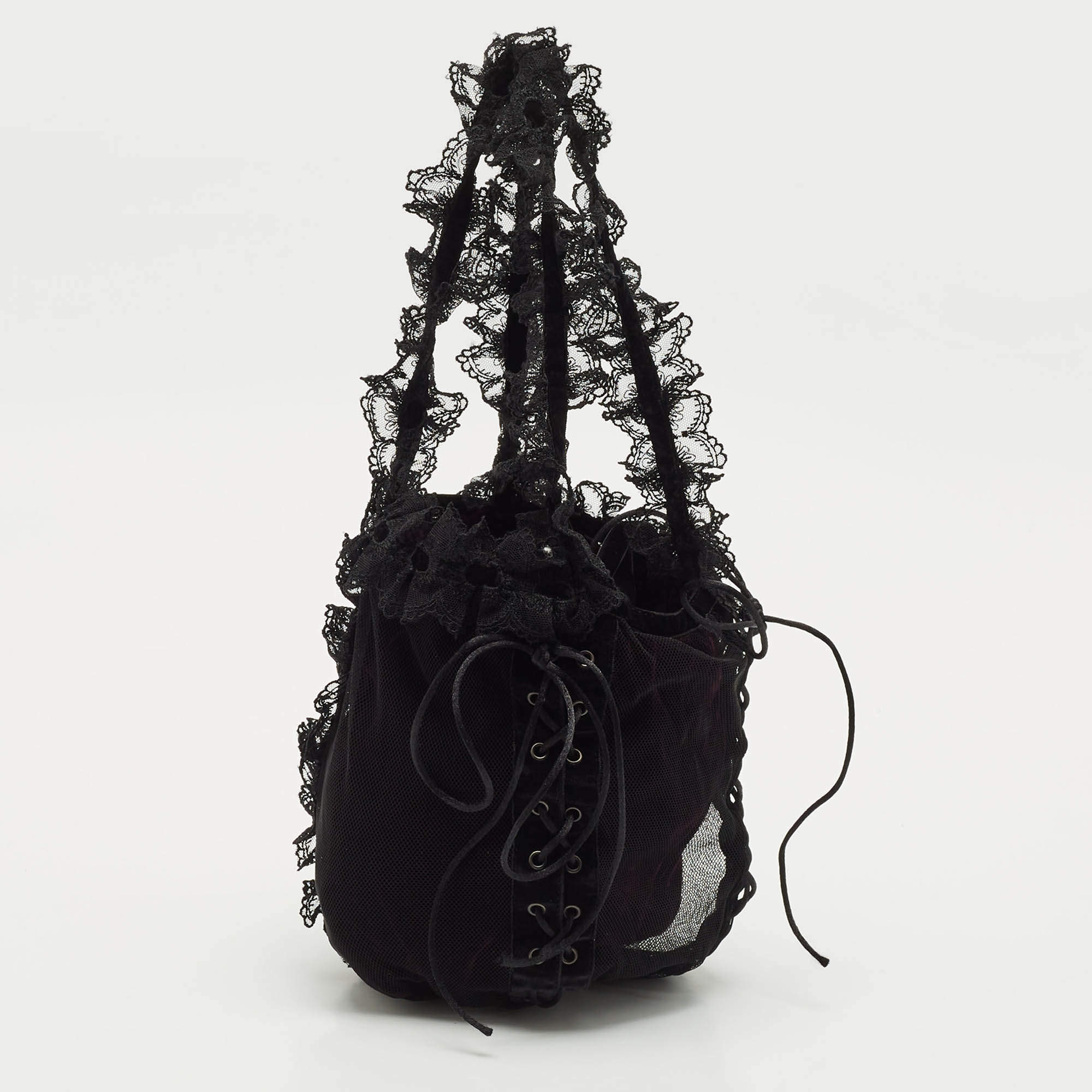 Saint Laurent Black Mesh and Lace Up Corset Bag