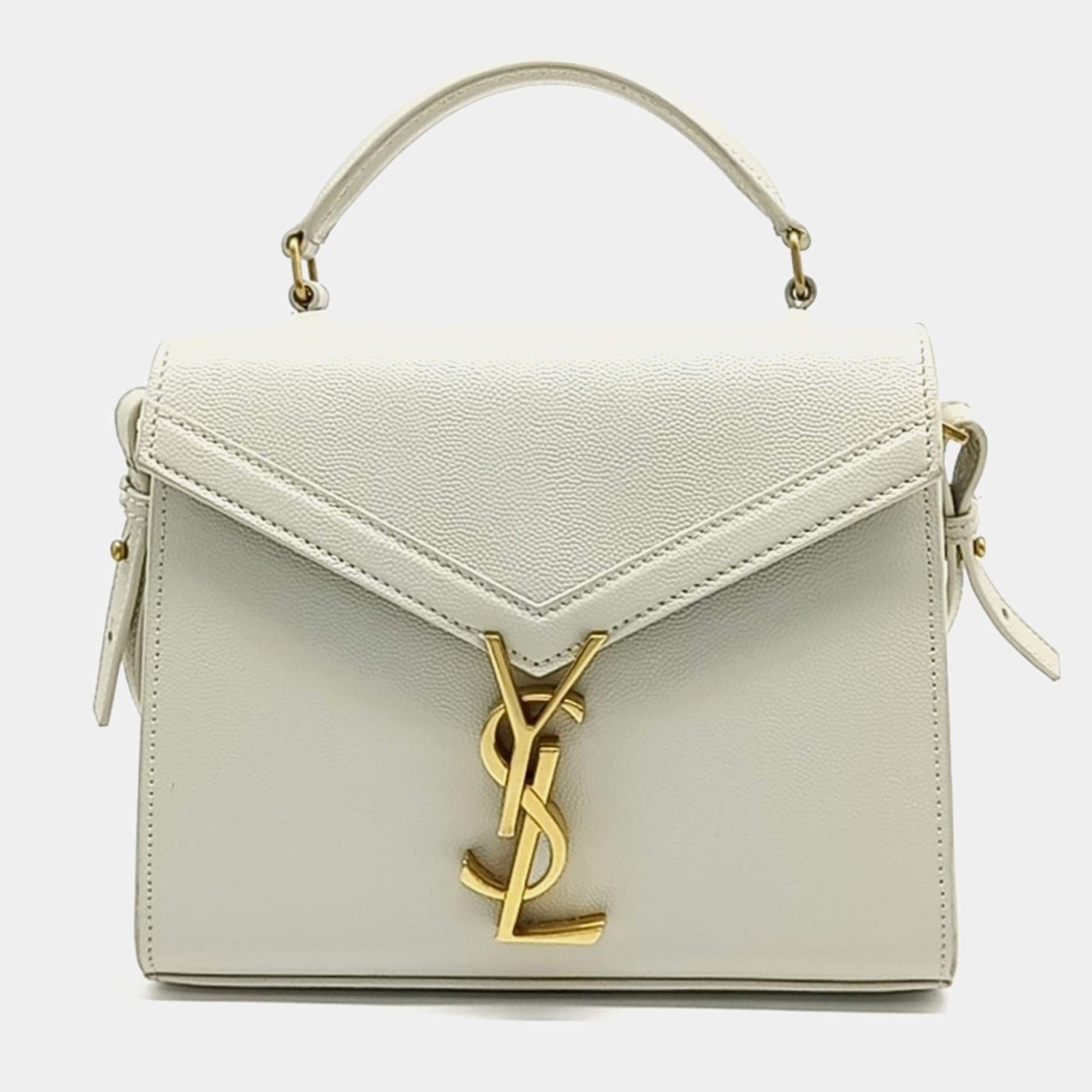 Saint Laurent Paris White Leather Cassandra top handle shoulder bag