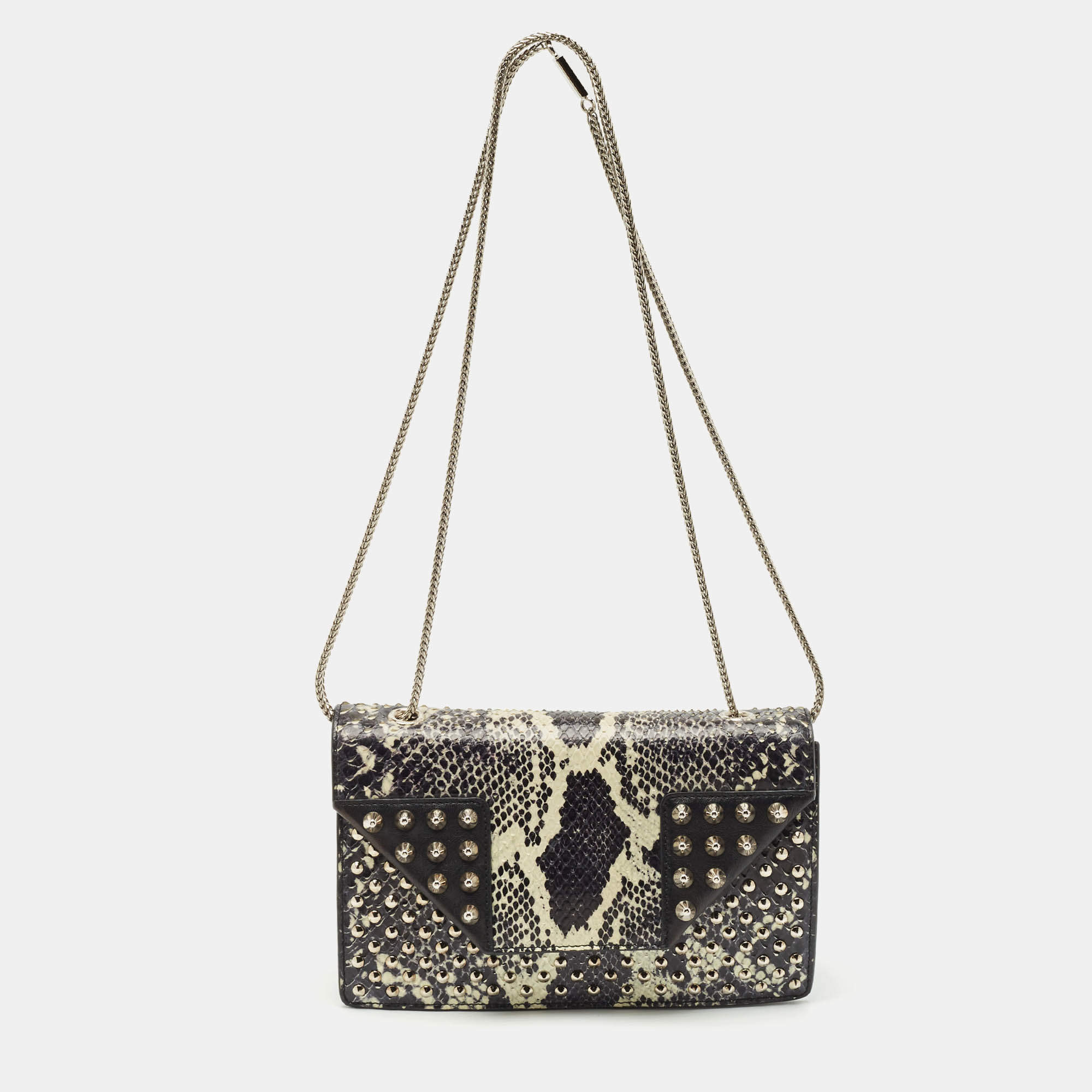 Saint Laurent Black Python and Leather Betty Studded Shoulder Bag