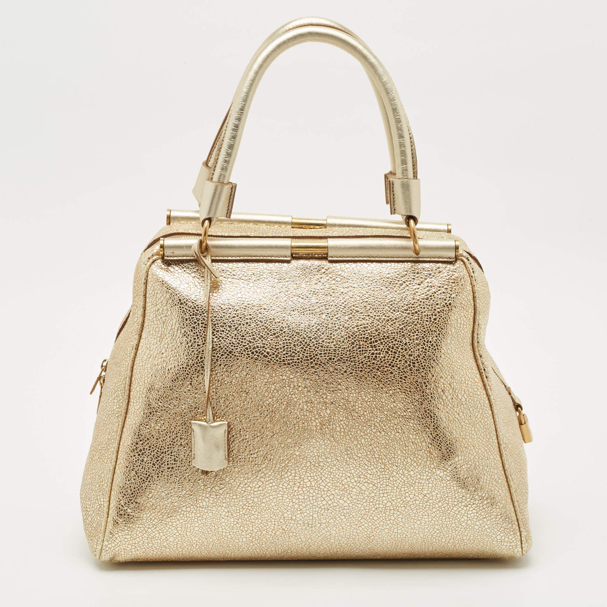 Saint Laurent Gold Textured Leather Medium Majorelle Bag
