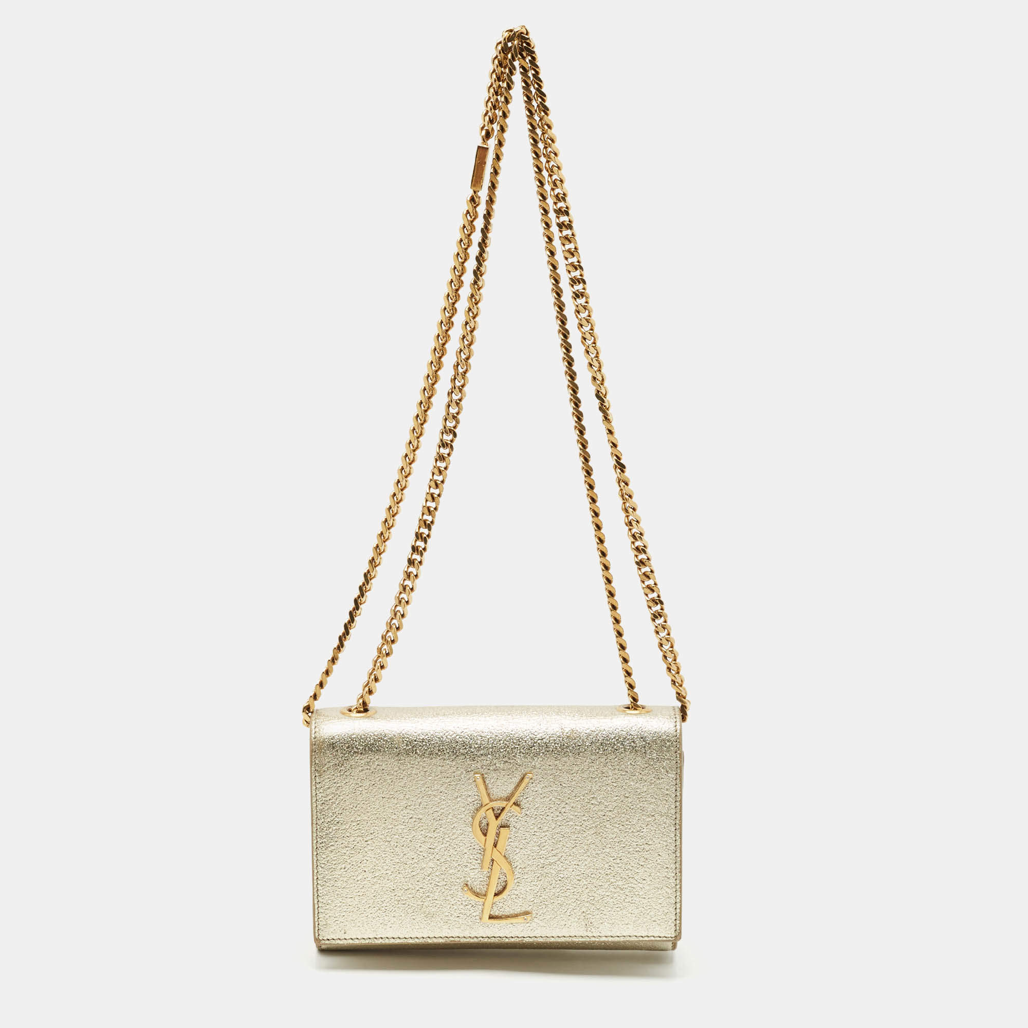 Saint Laurent Gold Leather Small Kate Chain Bag