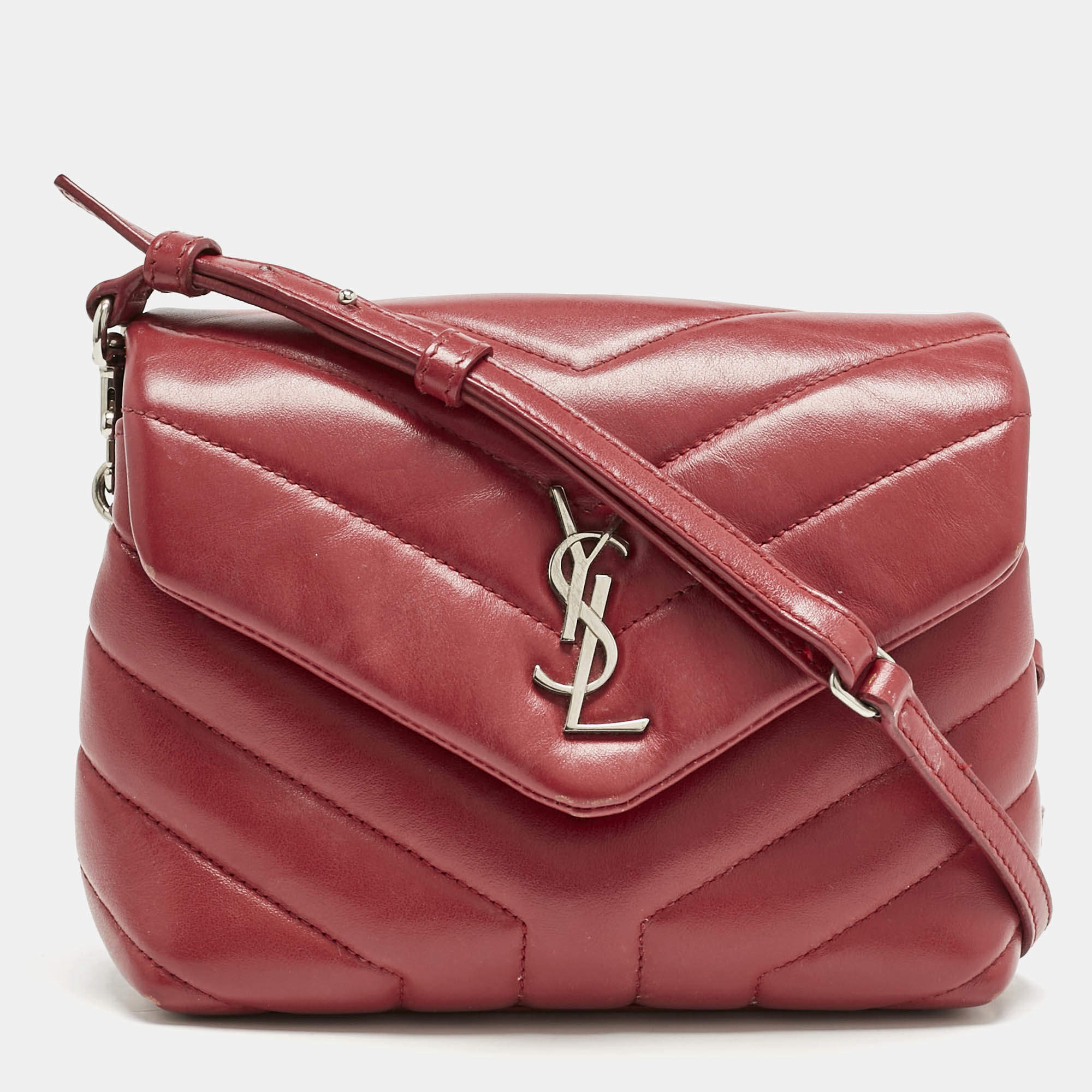 Saint Laurent Red Matelassé Leather Toy Loulou Crossbody Bag