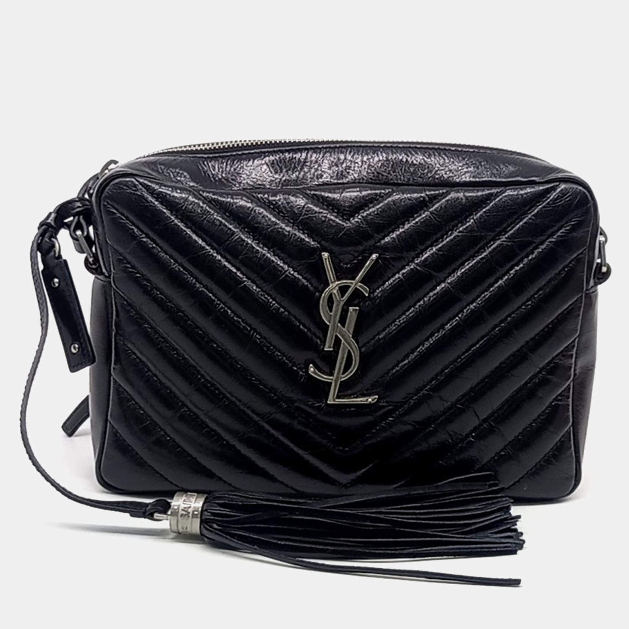Saint Laurent Paris Black Leather Roux Camera Bag