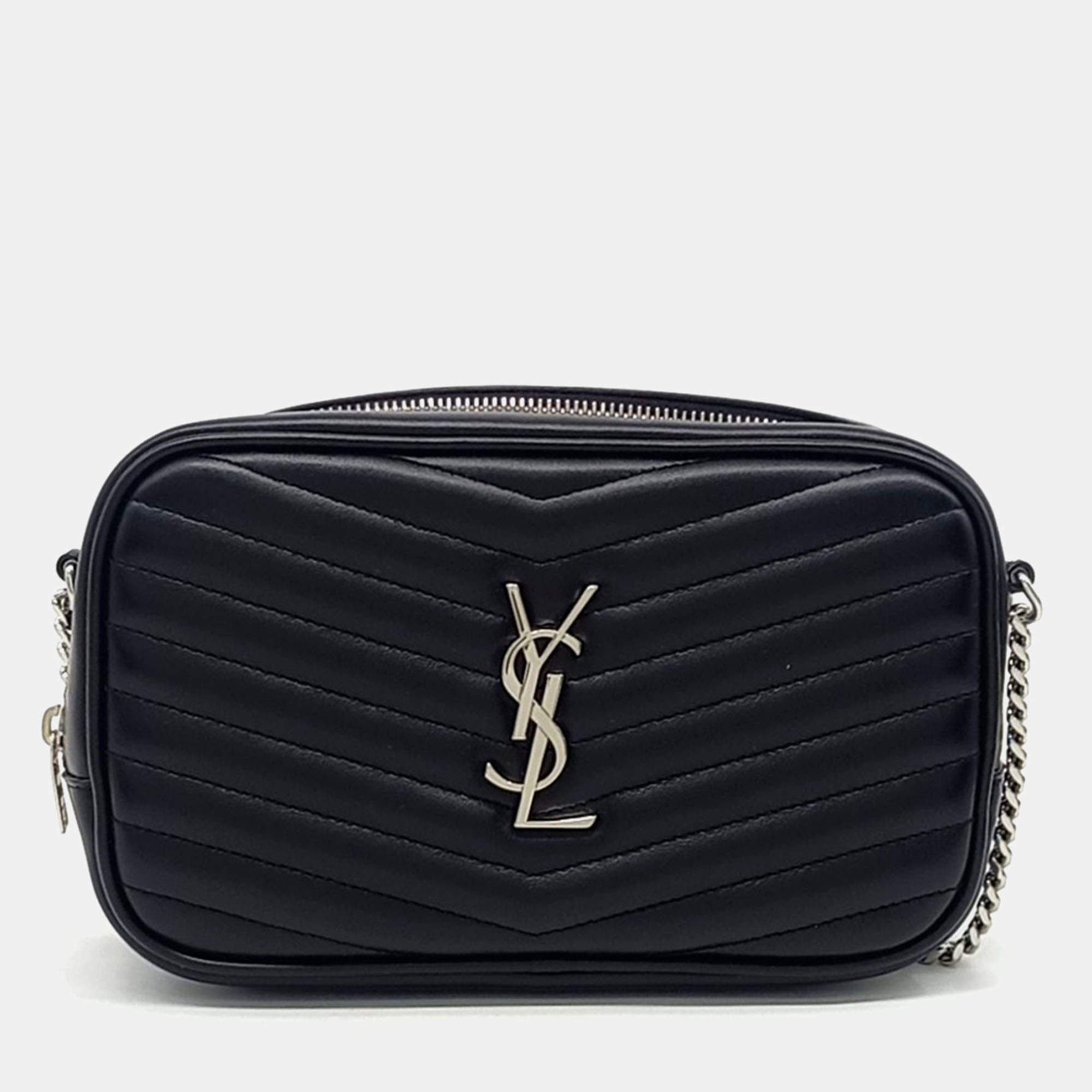 Saint Laurent Paris Black Leather Mini Lou Crossbody Bag
