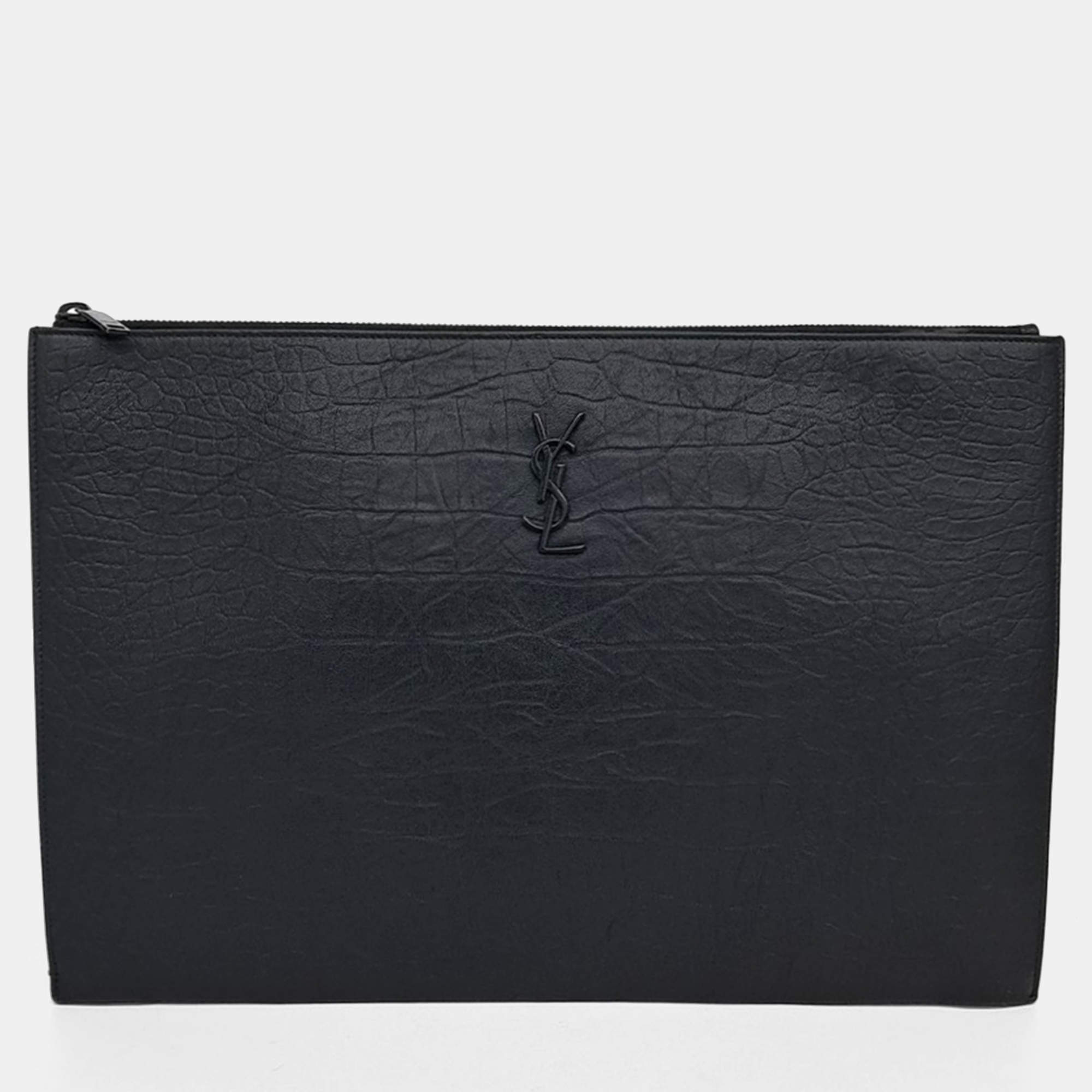 Saint Laurent Paris Black Leather Clutch