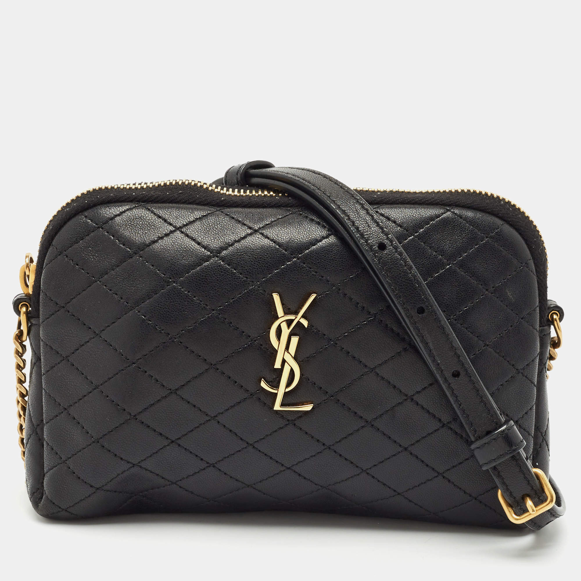 Saint Laurent Black Quilted Leather Mini Gaby Zippered Pouch
