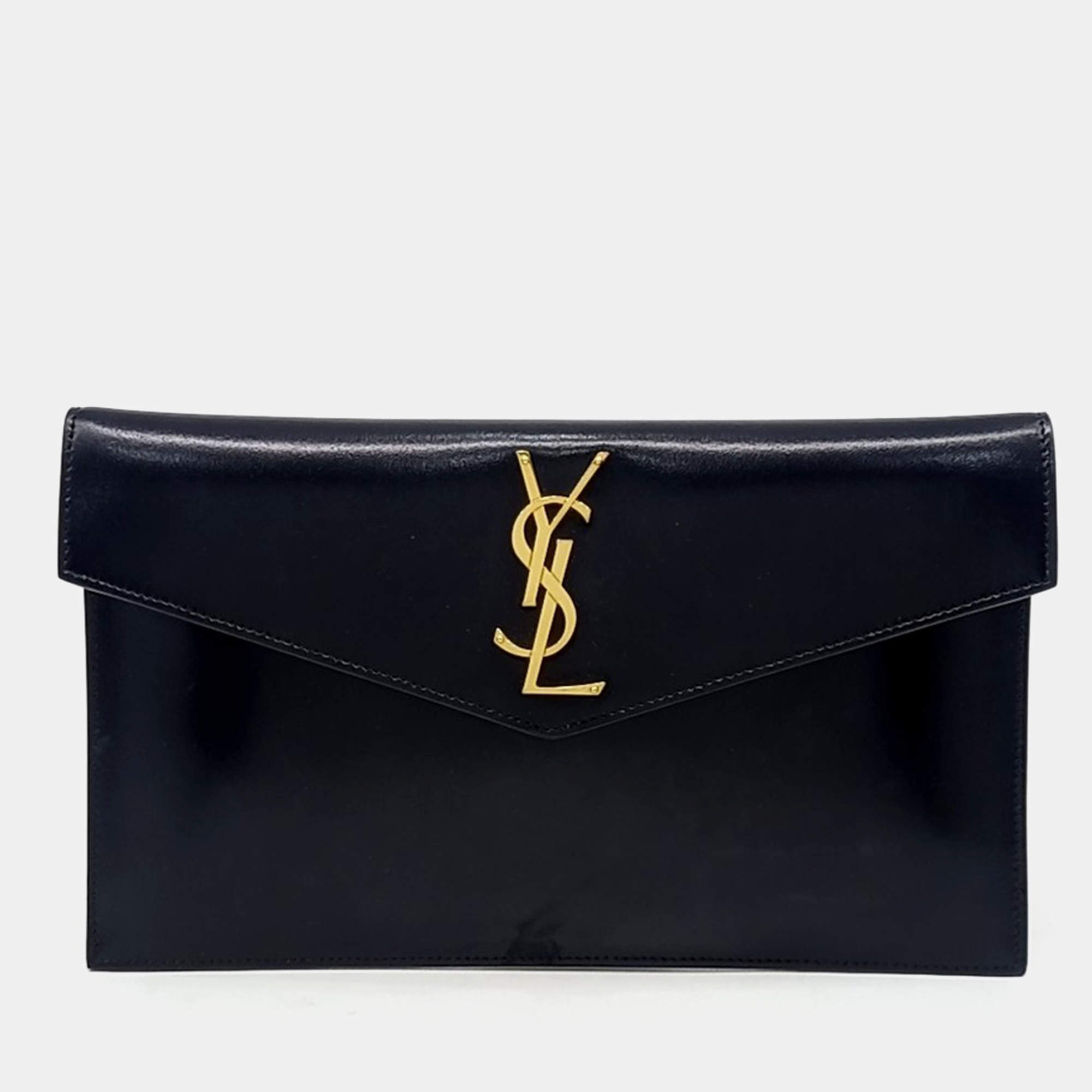 Saint Laurent Paris Black Leather Uptown Clutch