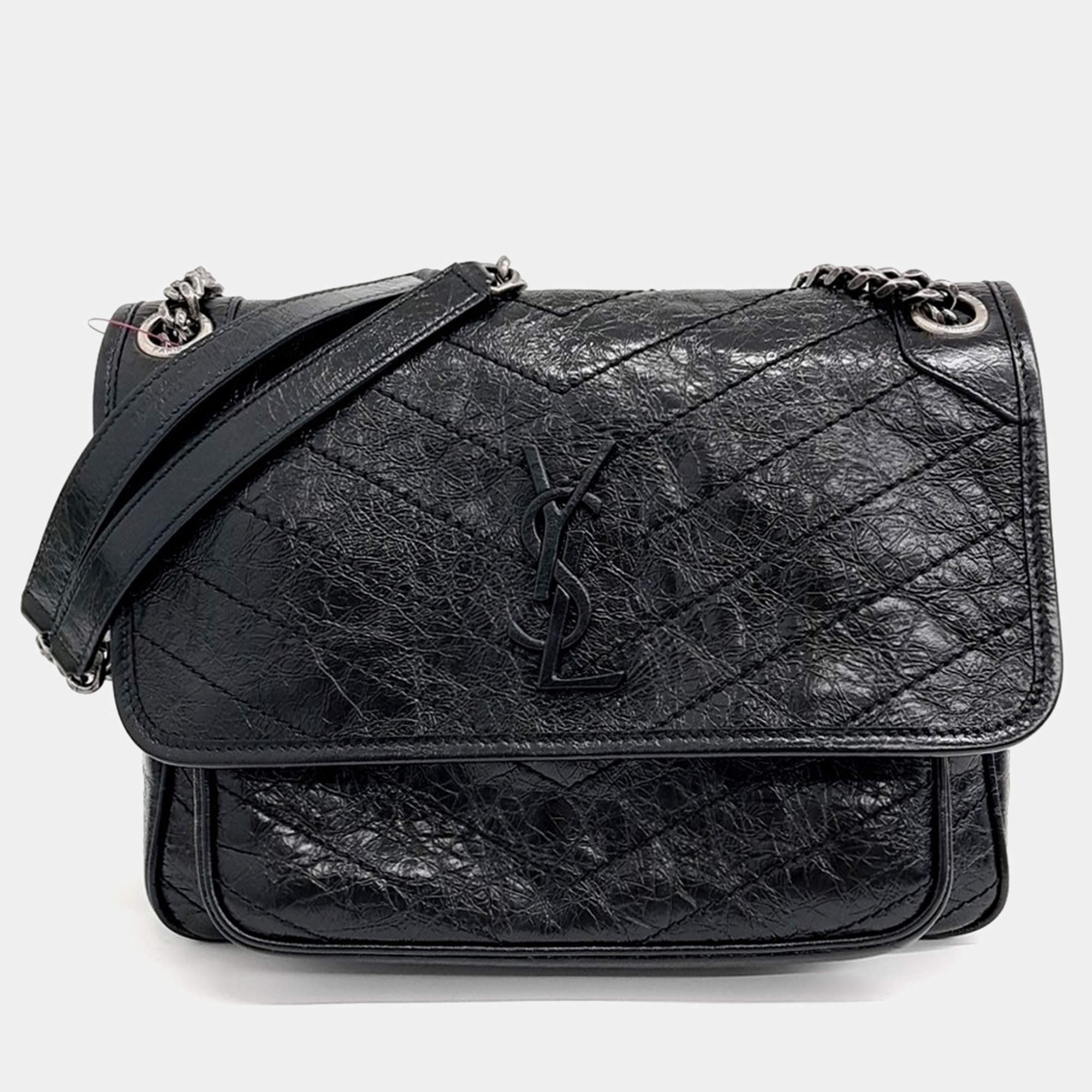 Saint Laurent Paris Black Leather Niki Monogram Shoulder Bag