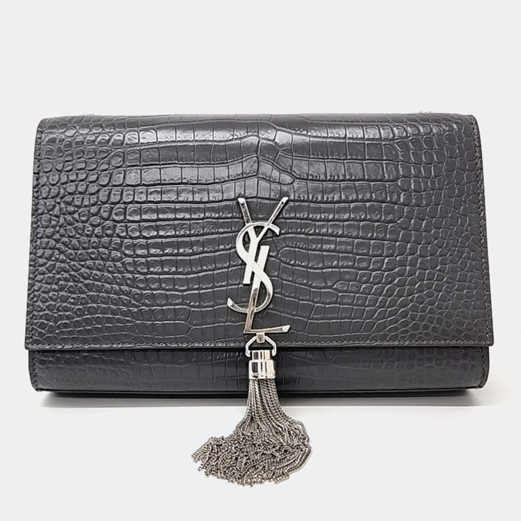 Saint Laurent Paris Black Patent Leather Monogram Kate Chain Shoulder Bag