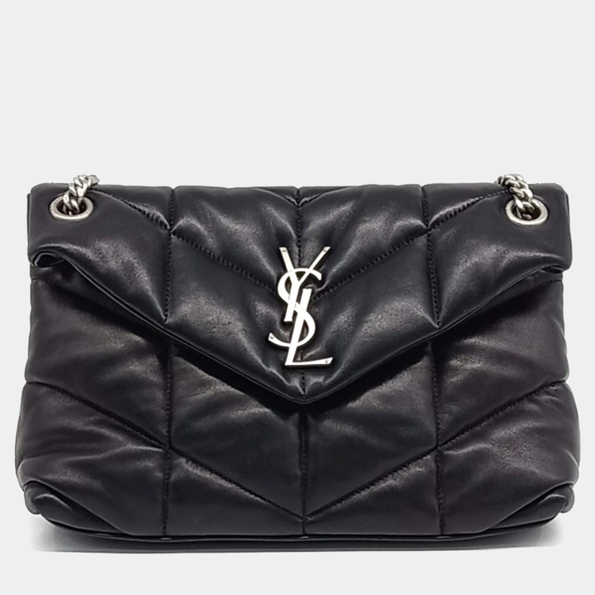 Saint Laurent Paris Black Leather Lulu Puffer Bag Small