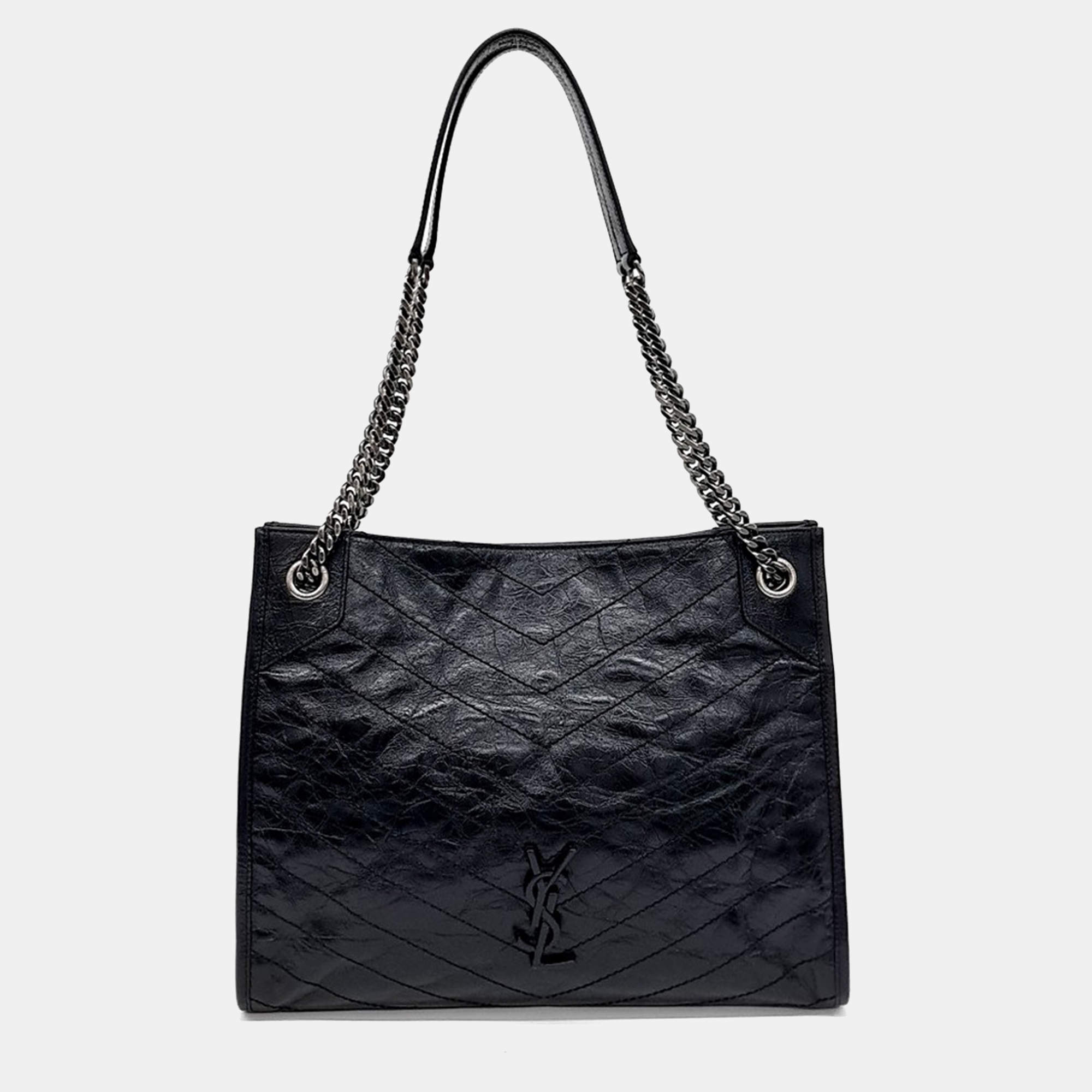 Saint Laurent Paris Black Leather Niki Shopping Bag Medium