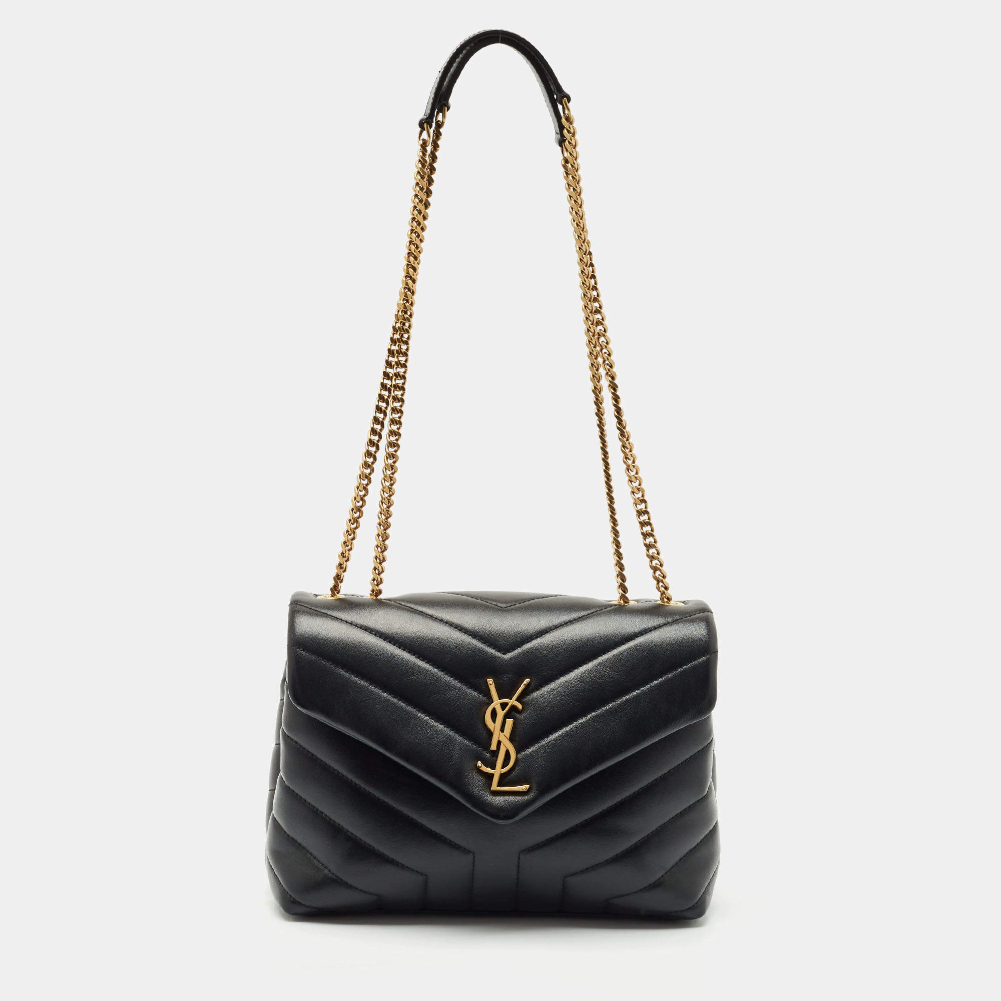 Saint Laurent Black Quilted Leather Small Loulou Shoulder Bag
