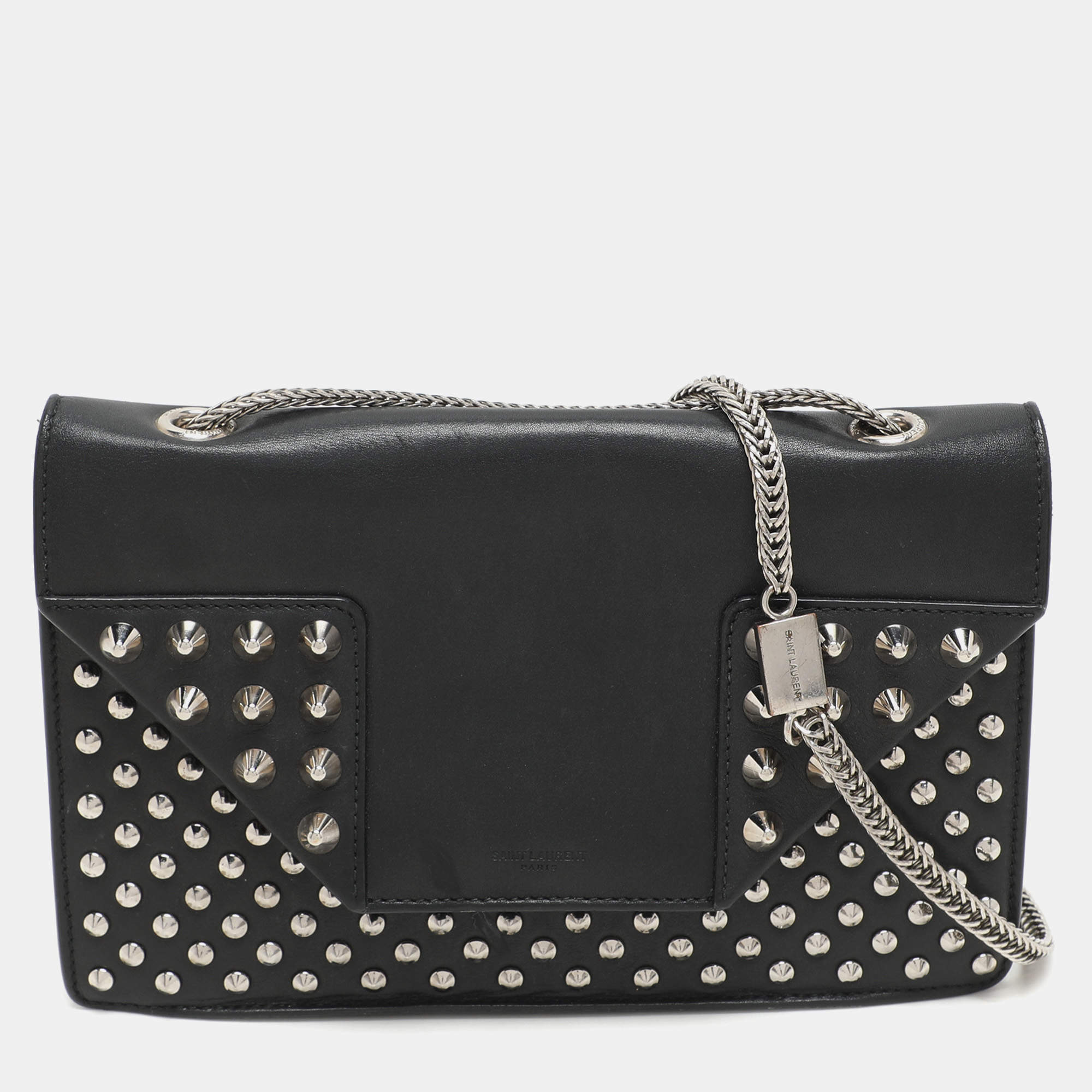 Saint Laurent Black Leather Betty Studded Flap Shoulder Bag