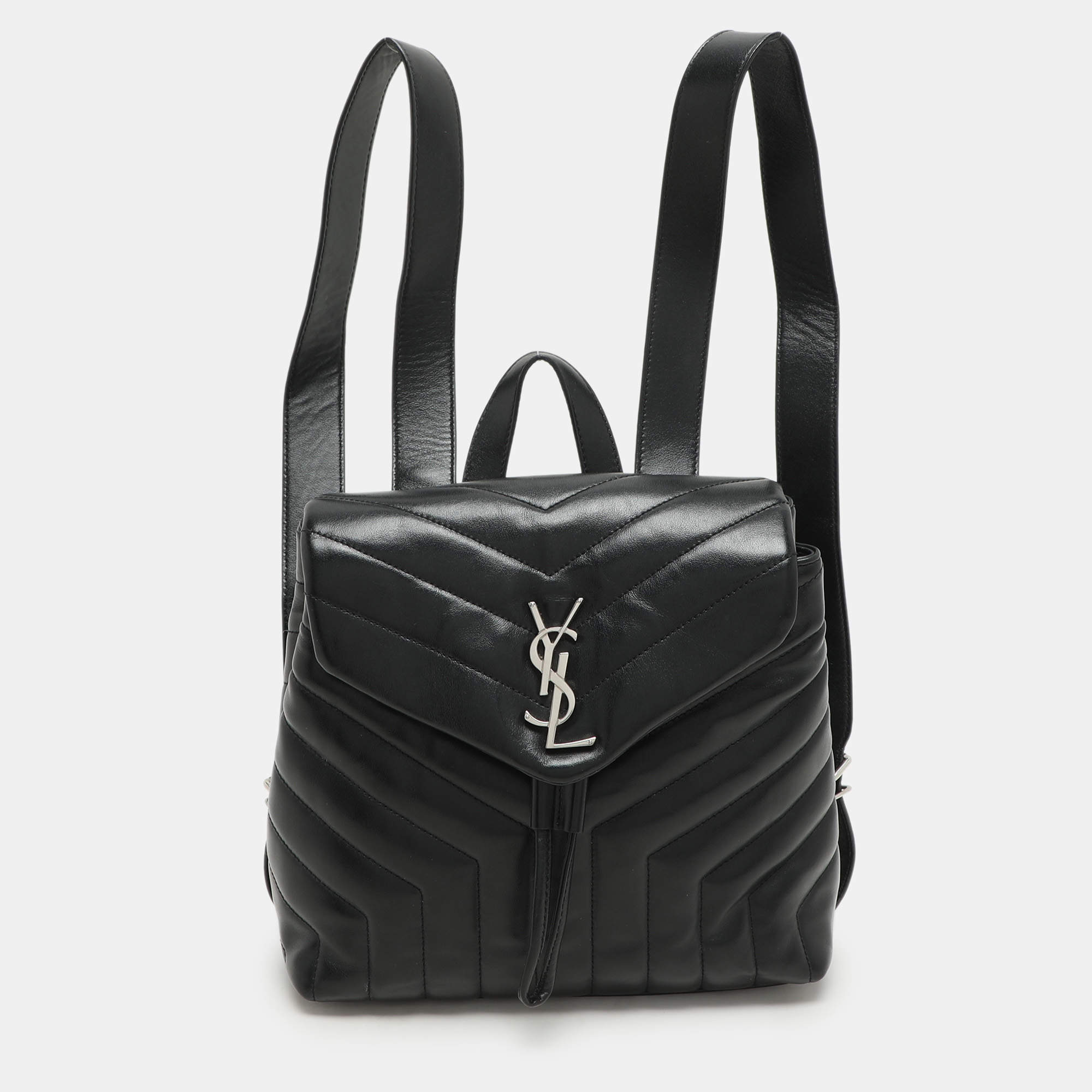 Pre Owned Saint Laurent Black Y Quilted Leather Loulou Backpack