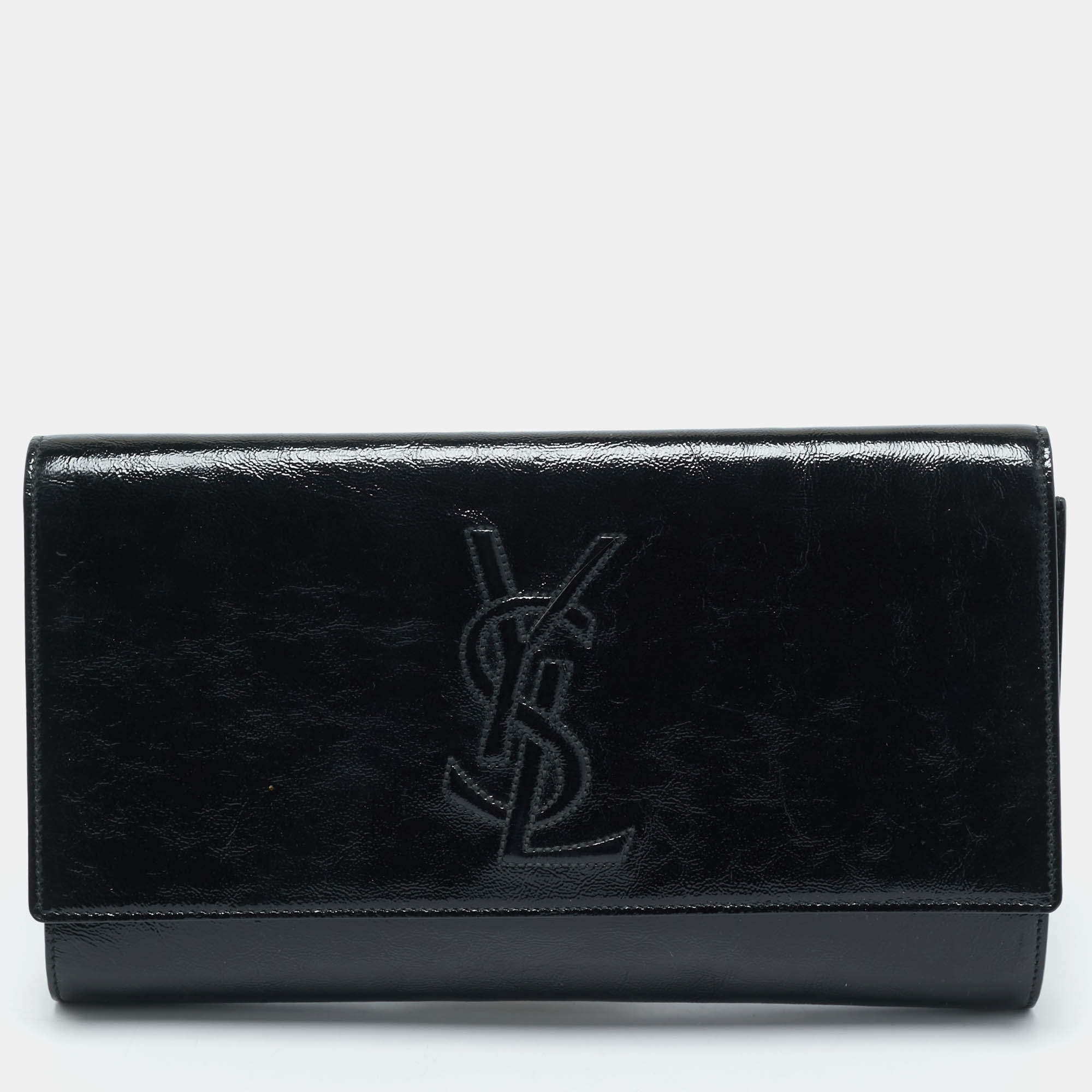 Saint Laurent Black Patent Leather Belle De Jour Clutch