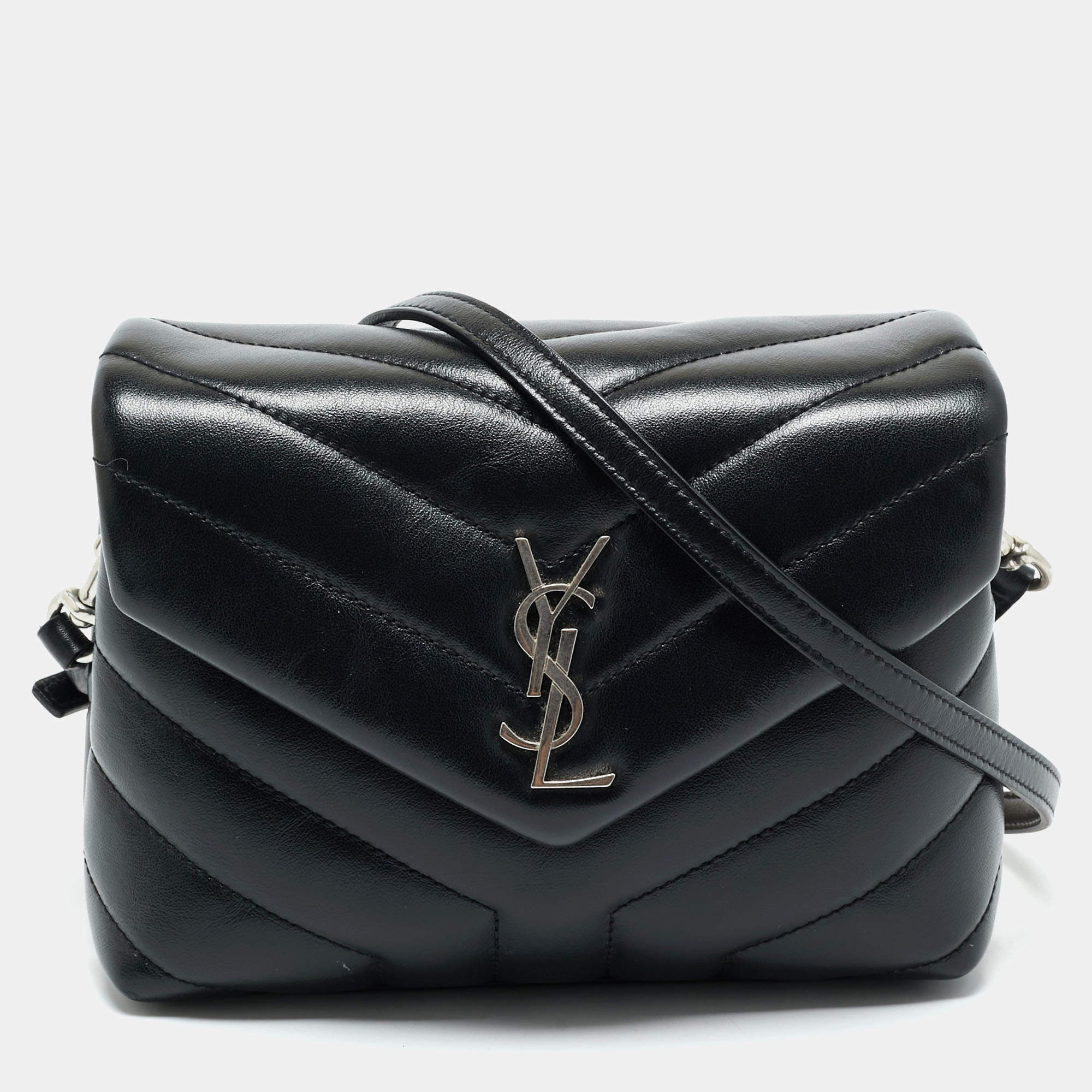 Pre Owned حقيبة كروس سان لوران لولو توي جلد مبطن أسود