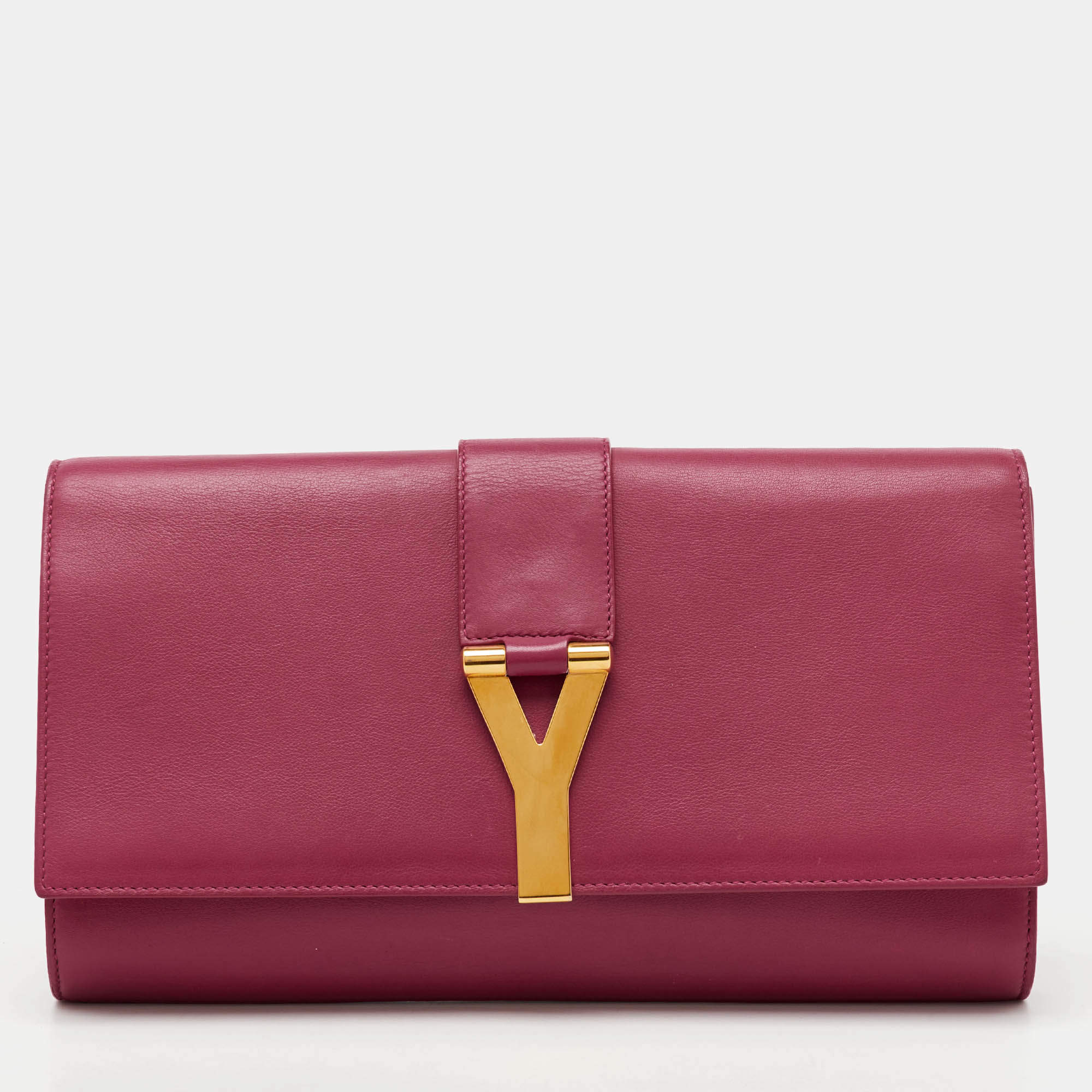 Pre Owned Saint Laurent Pink Leather Y-Ligne Clutch