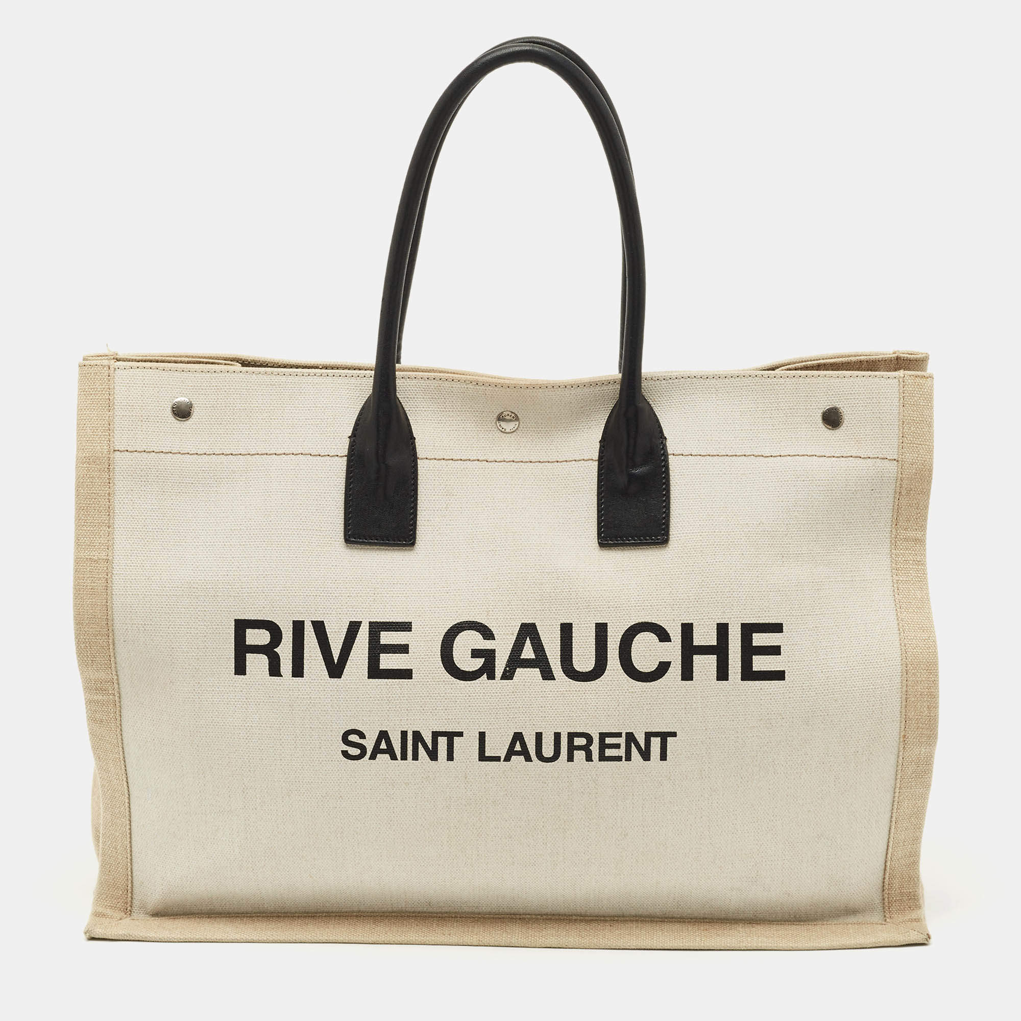 Saint Laurent Beige/Ivory Canvas and Leather Large Rive Gauche Tote