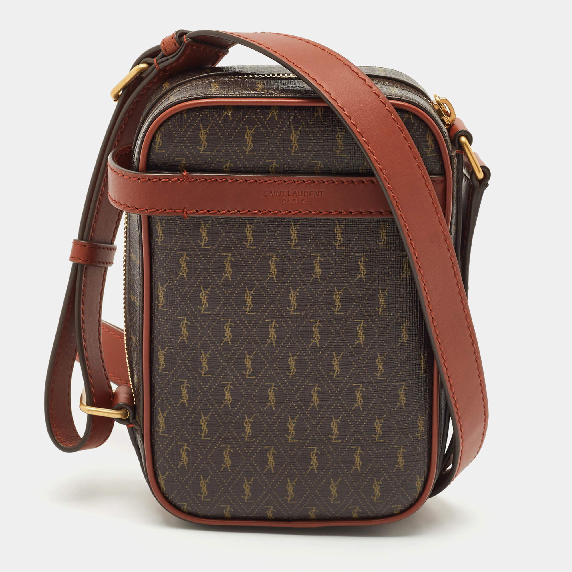 Saint Laurent Dark Brown Monogram Coated Canvas and Leather Le Monogramme Crossbody Bag