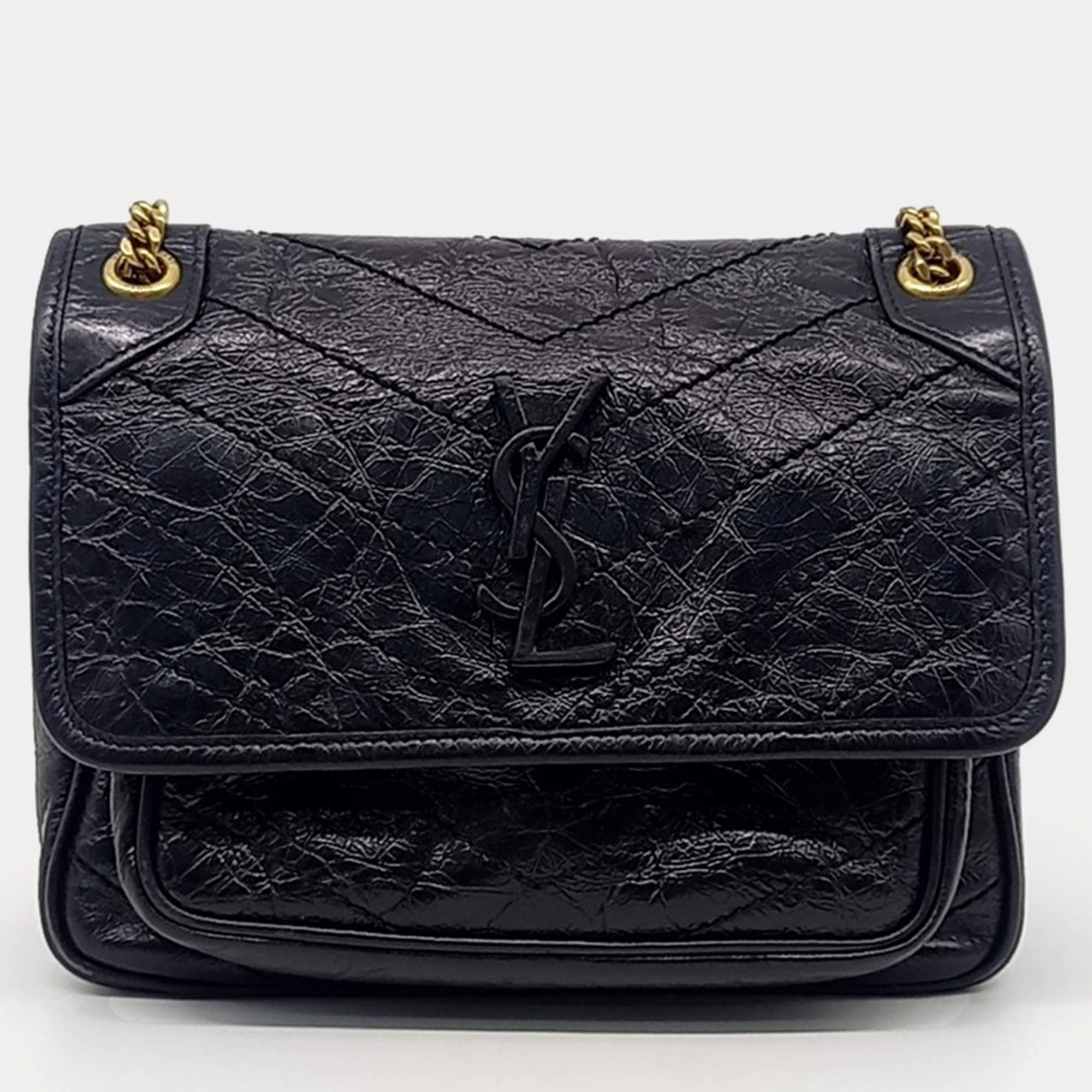Saint Laurent Paris Black Leather Niki Baby Chain Shoulder Bag