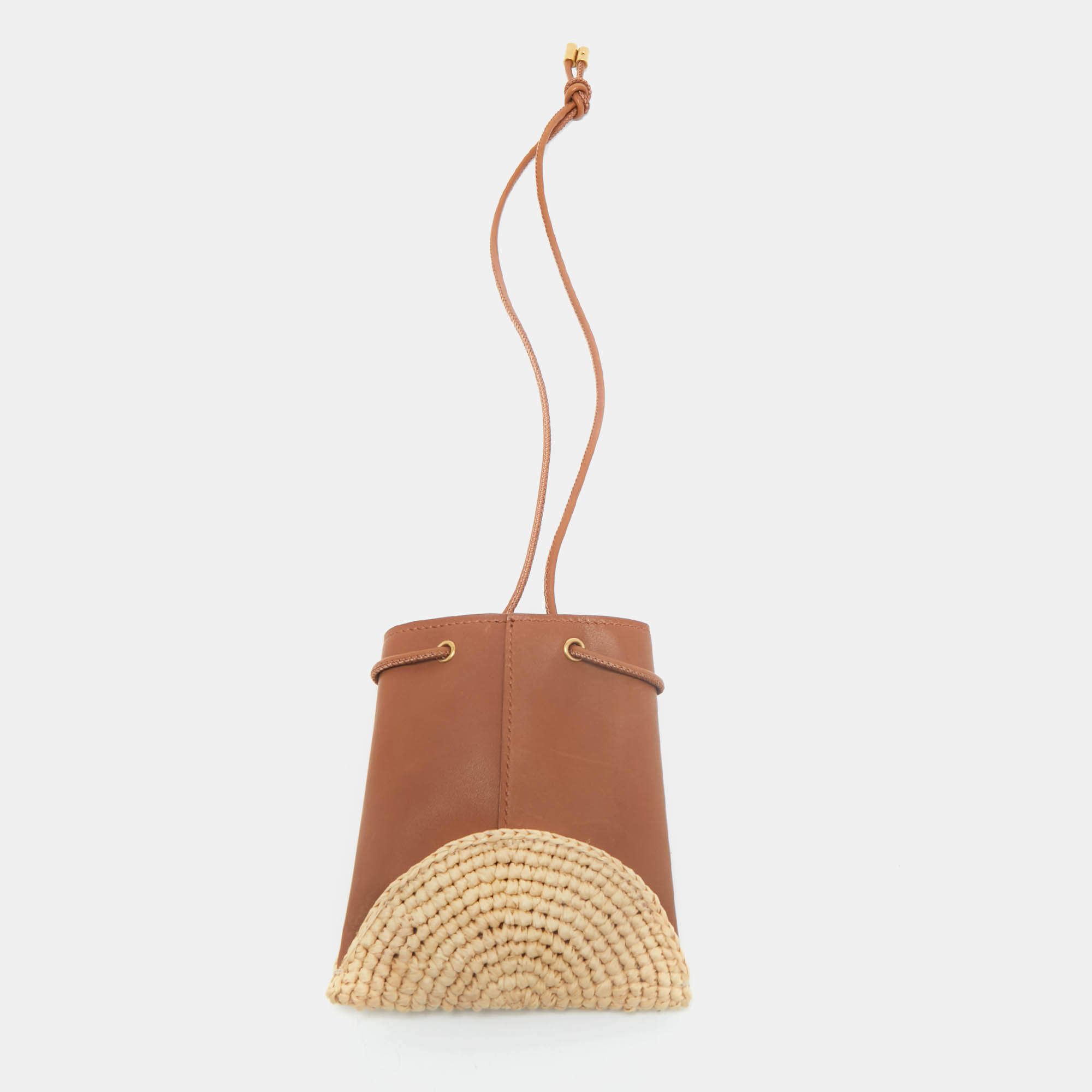 Saint Laurent Brown/Cream Leather and Raffia Mini Cassandre Pochon 