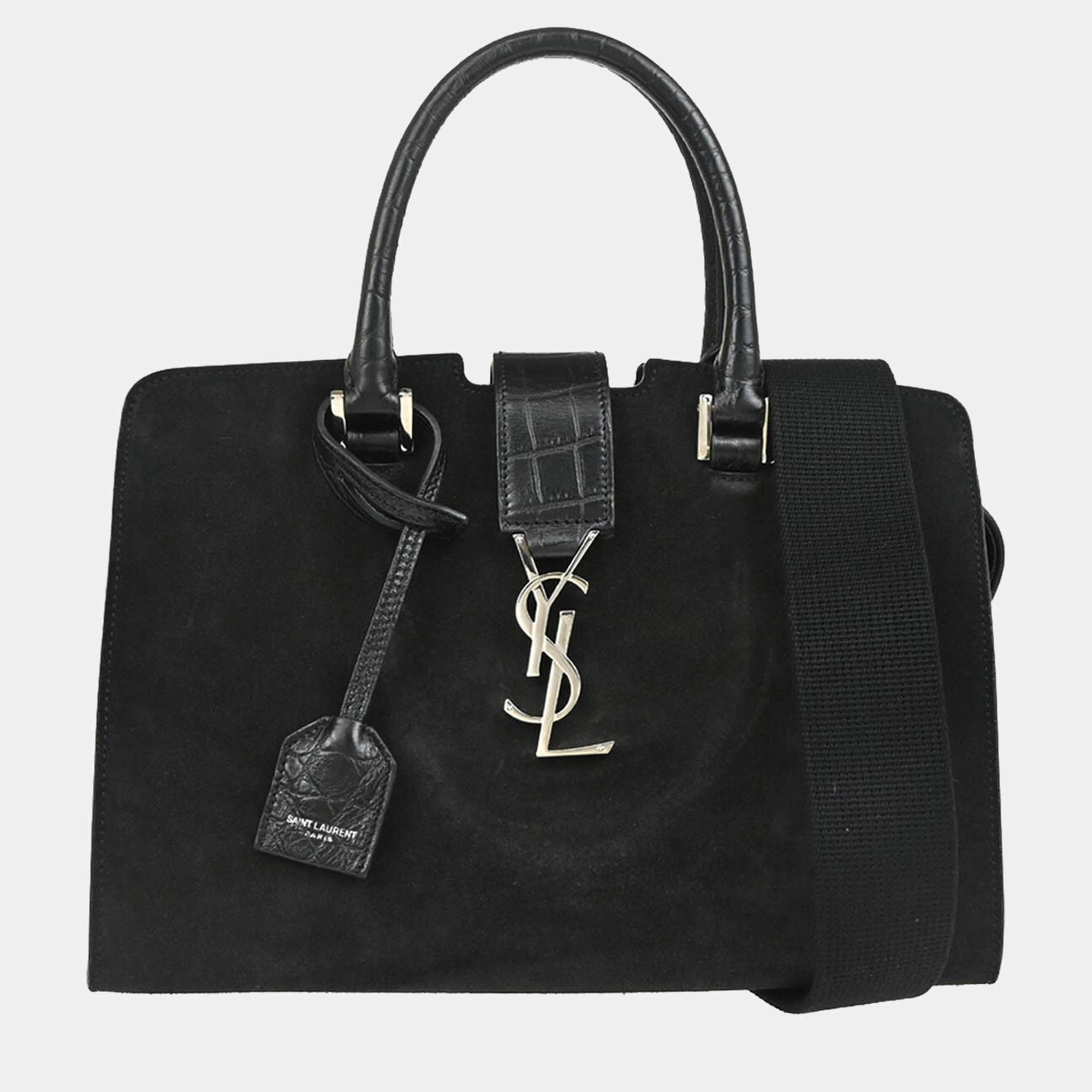 Saint Laurent Black Suede Baby Cabas 2way Handbag