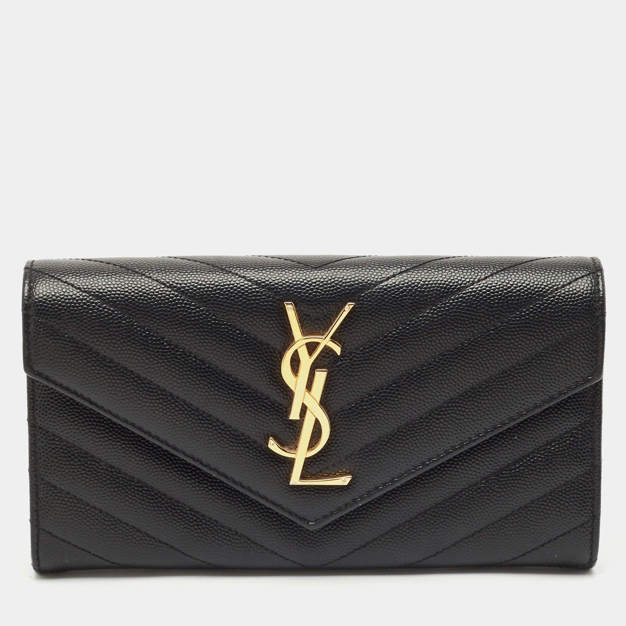 Saint Laurent Black Matelassé Leather Cassandre Wallet