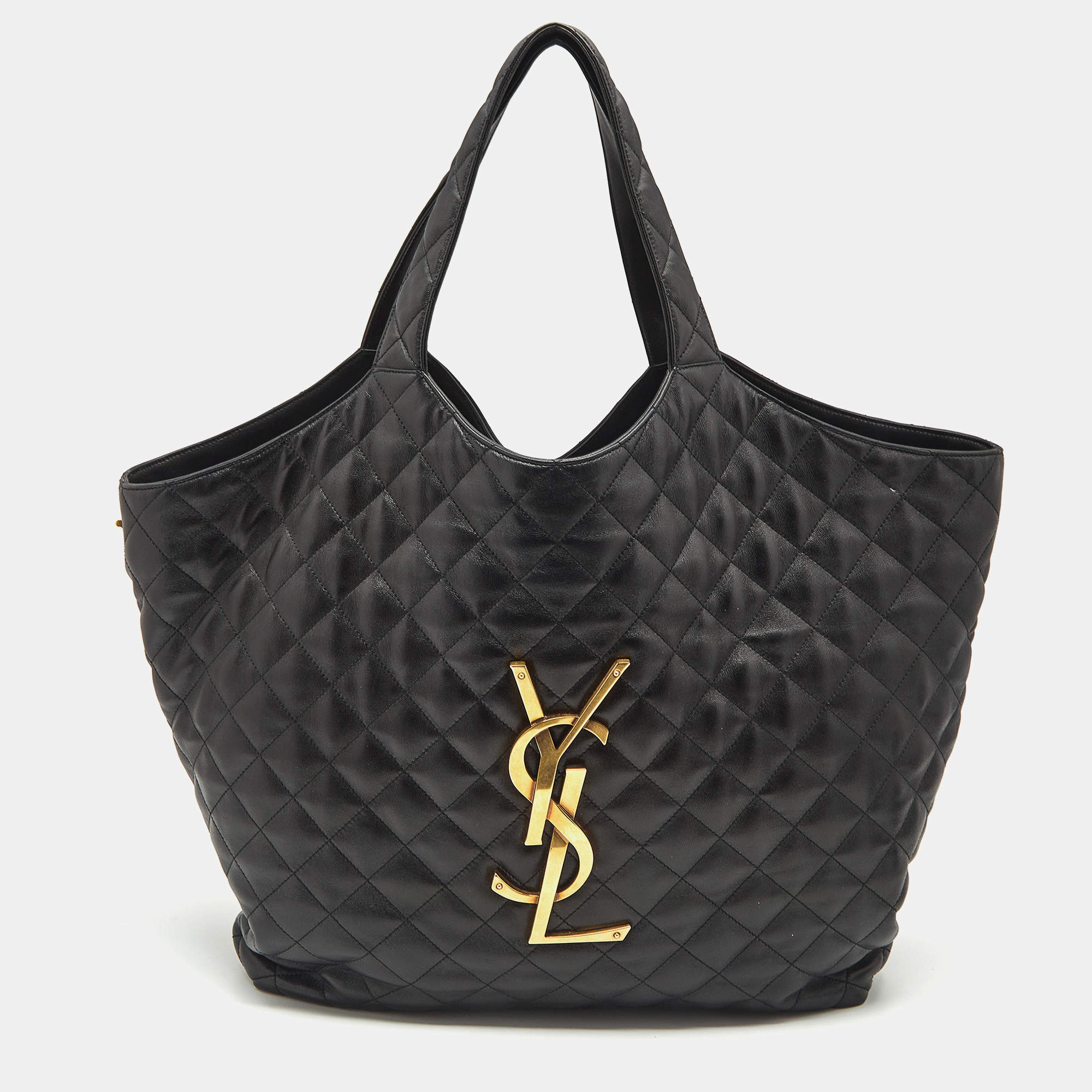 Pre Owned Saint Laurent Black Quilted Leather Maxi Icare Shopping Tote
