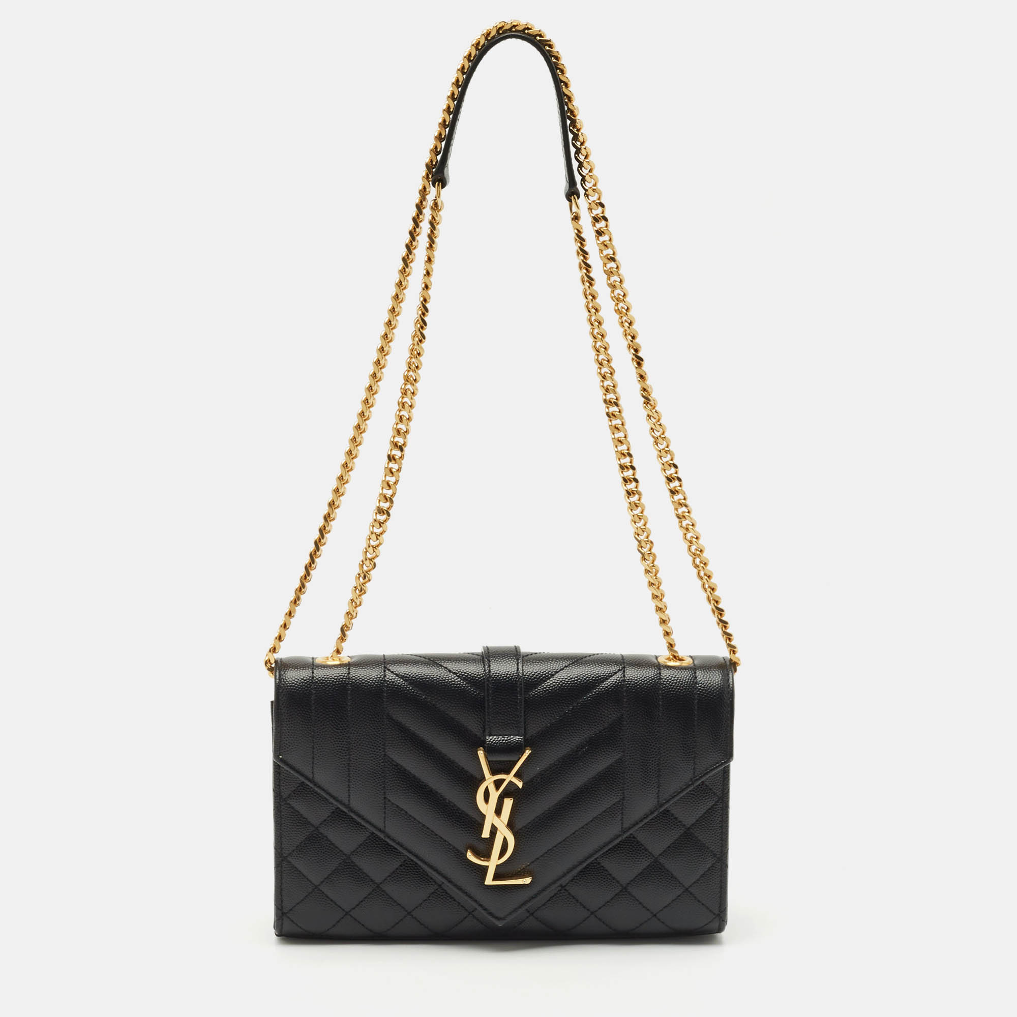 Saint Laurent Black Mixed Quilted Leather Small Envelope Flap Shoulder Bag