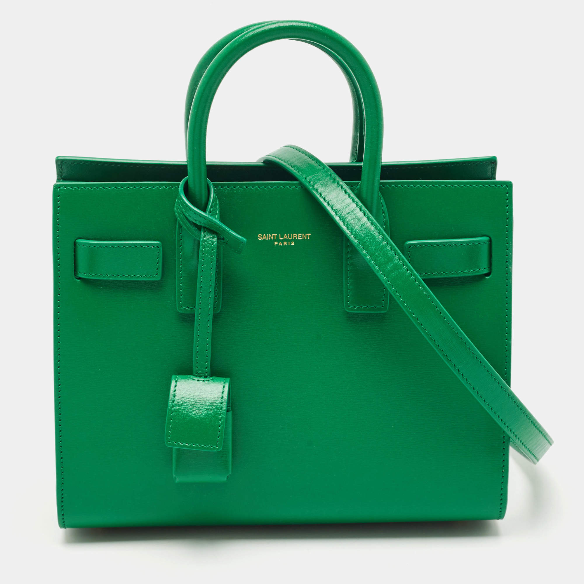 Pre Owned Saint Laurent Green Leather Nano Classic Sac De Jour Tote