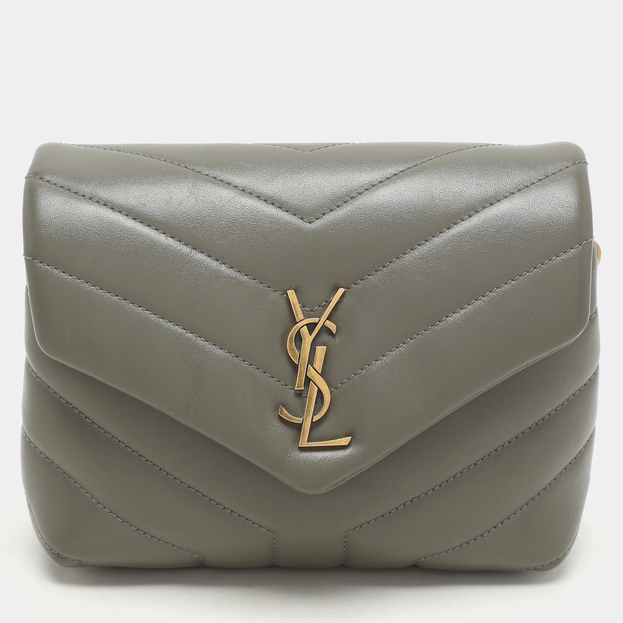 Saint Laurent Taupe Matelassé Leather Toy Loulou Crossbody Bag