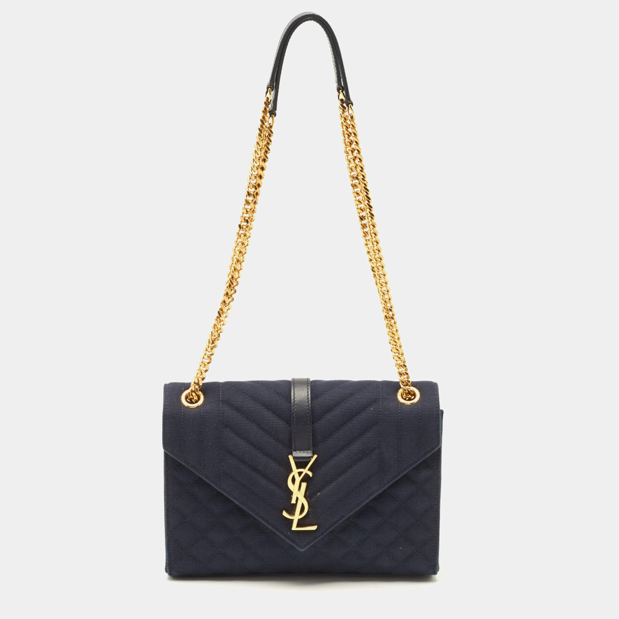 Saint Laurent Navy Blue Mix Matelassé Fabric Medium Envelope Shoulder Bag