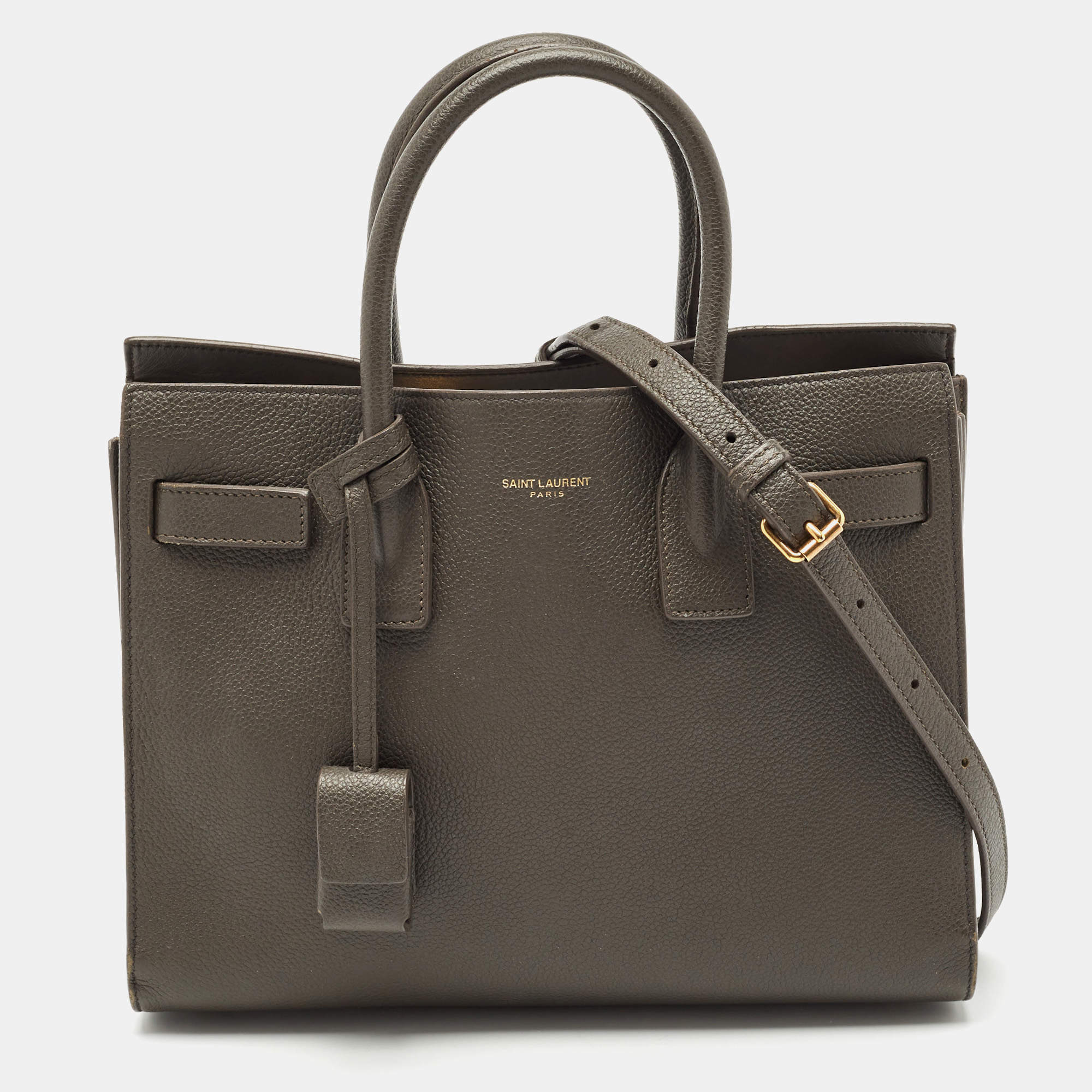 Pre Owned Saint Laurent Olive Green Leather Baby Classic Sac De Jour Tote