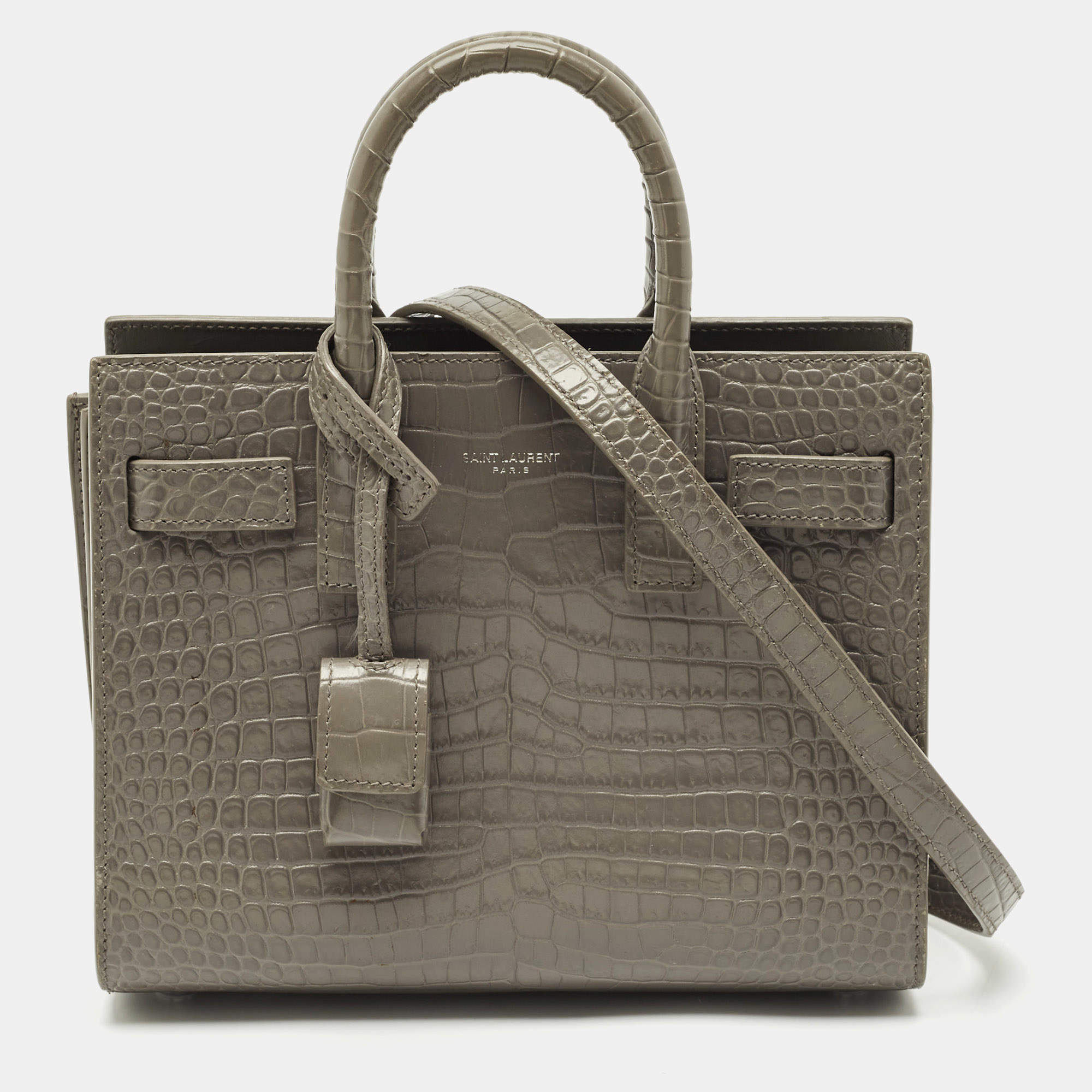 Saint Laurent Grey Croc Embossed Leather Nano Classic Sac De Jour Tote