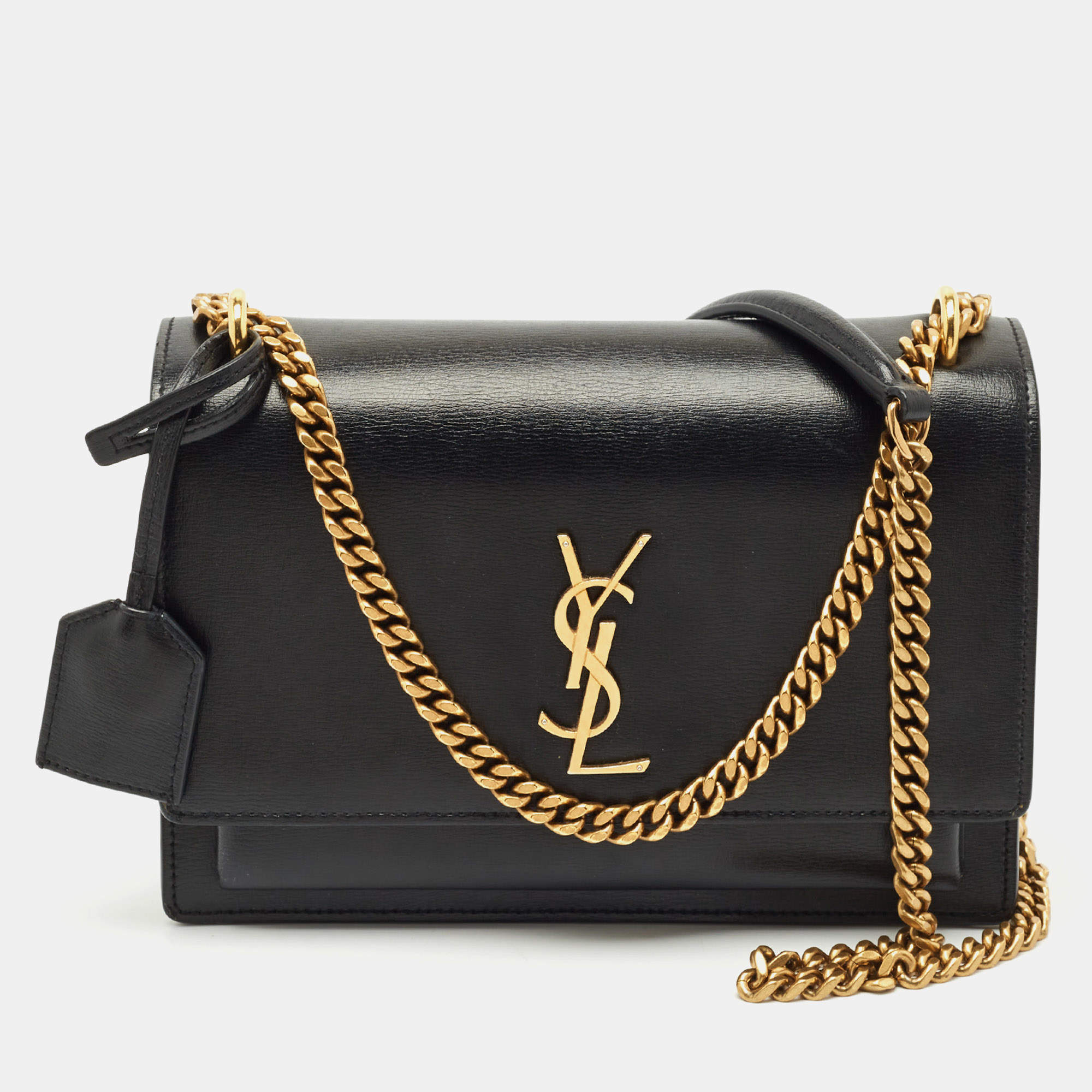 Pre Owned Saint Laurent Black Leather Medium Sunset Shoulder Bag