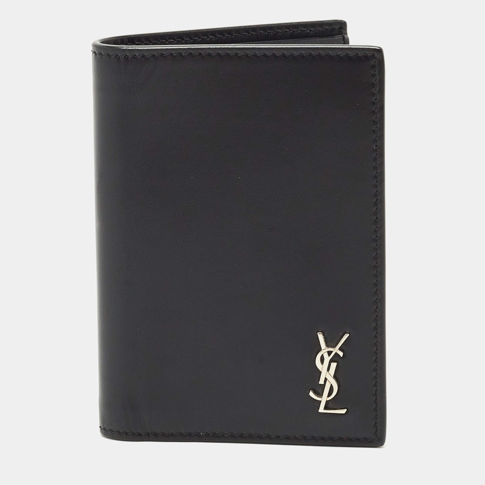 Saint Laurent Black Leather Tiny Cassandre Bifold Wallet