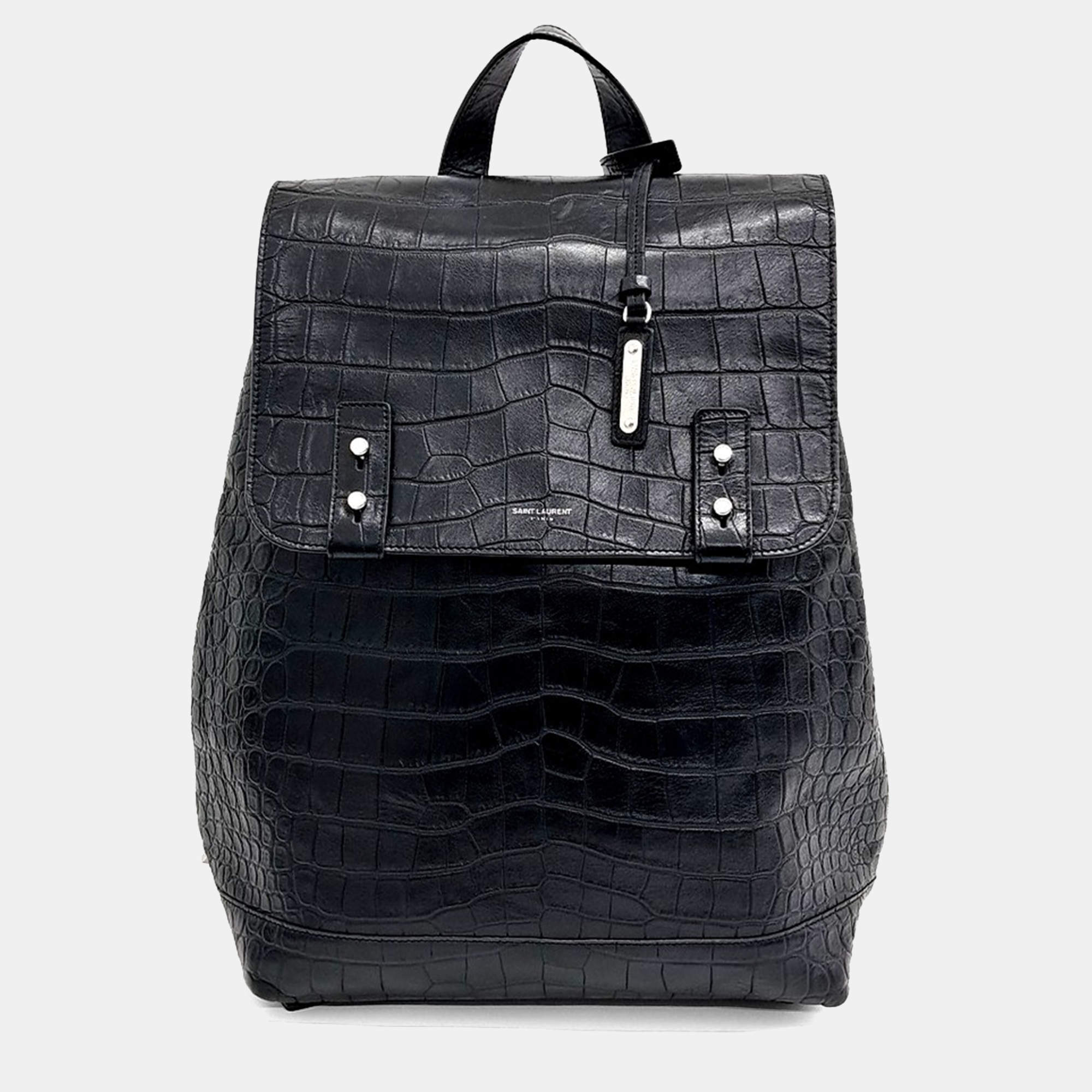 Pre Owned Saint Laurent Paris Black Leather Sac De Jour Supple Backpack