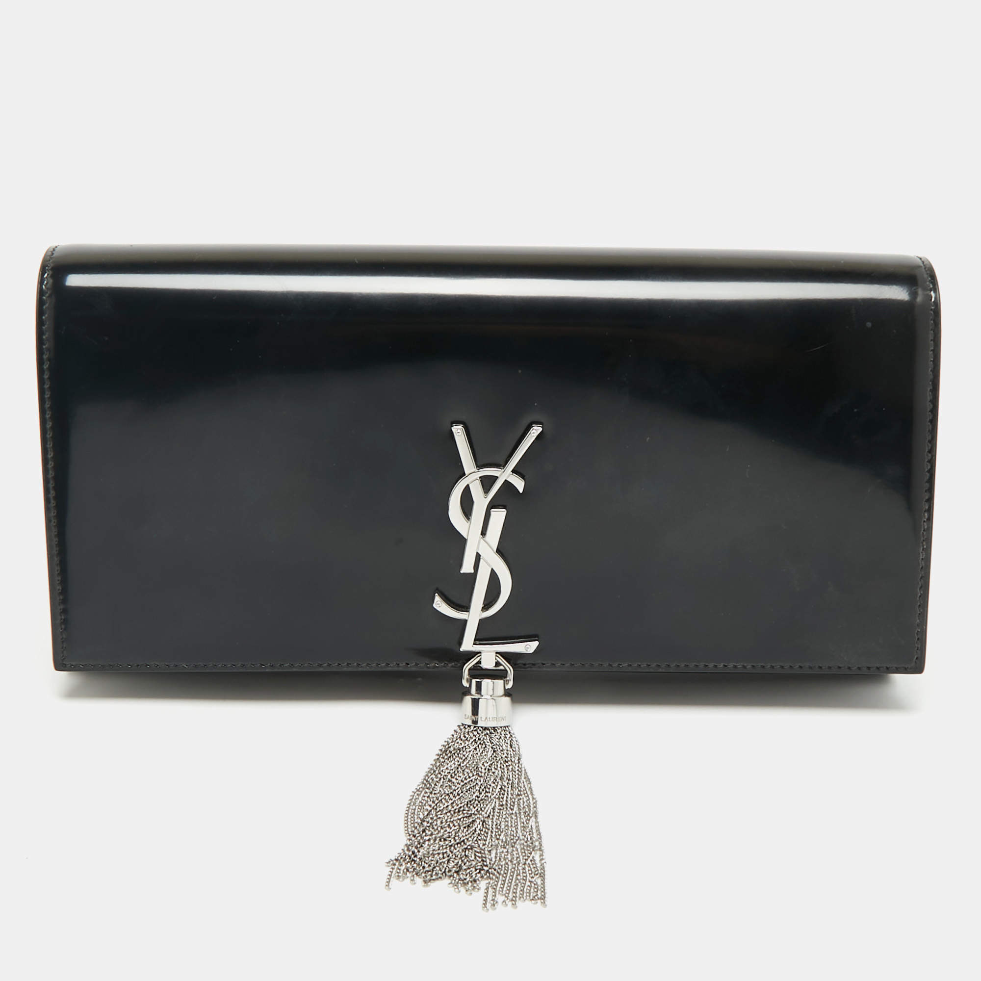 Pre Owned Saint Laurent Black Patent Leather Kate Tassel Clutch