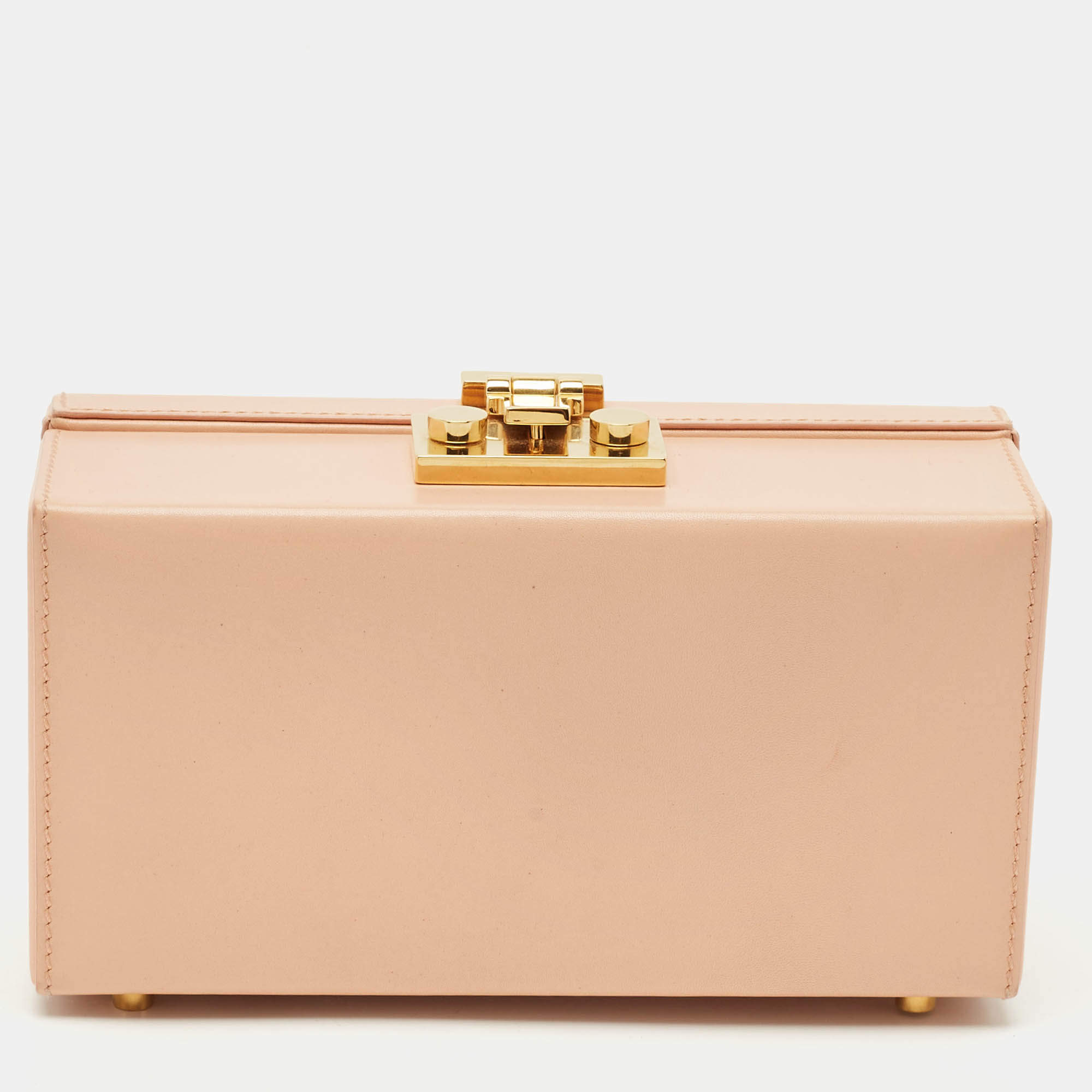 Pre Owned Saint Laurent Peach Leather Box Clutch