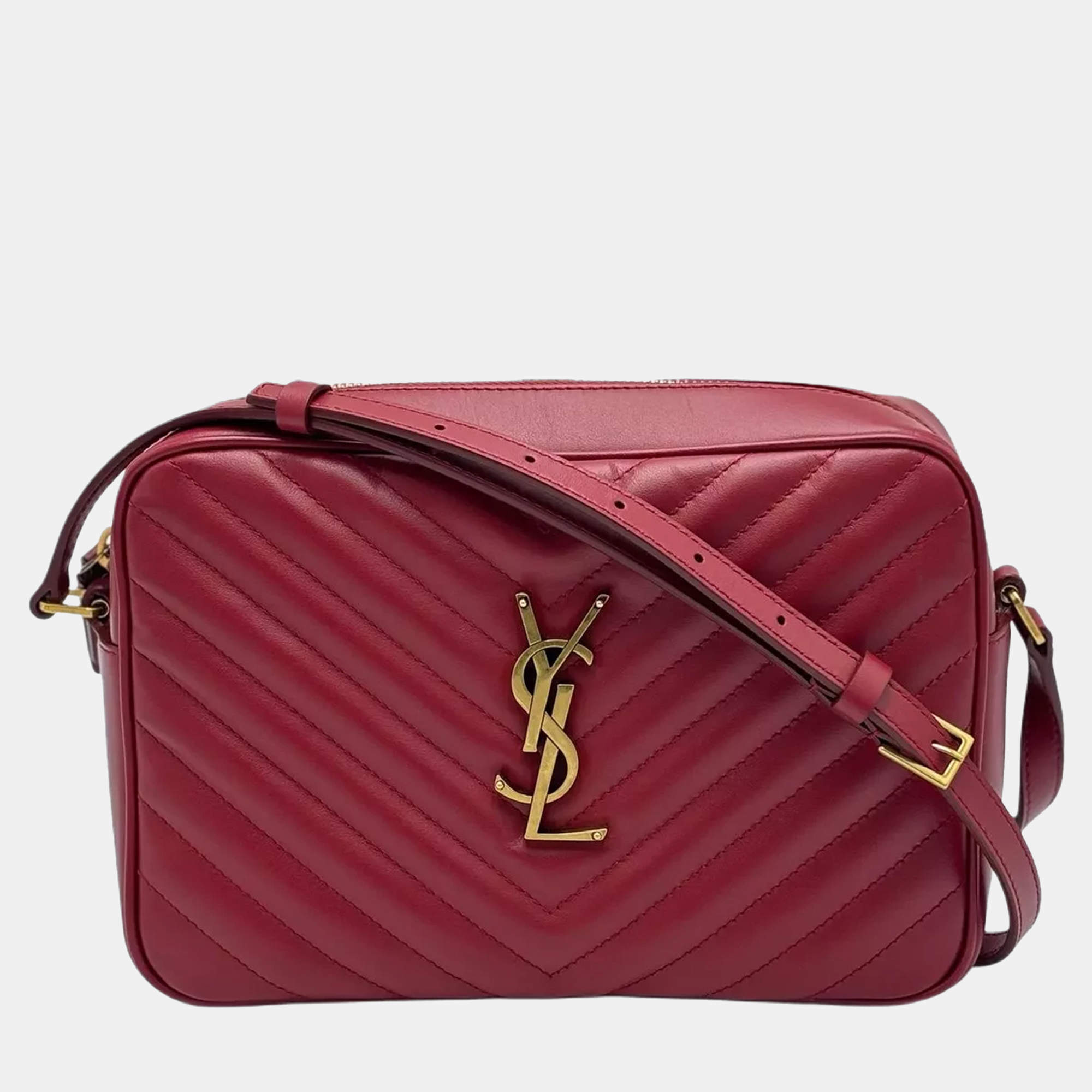 Pre Owned Saint Laurent Lou Camera Red Lambskin Leather Crossbody Bag