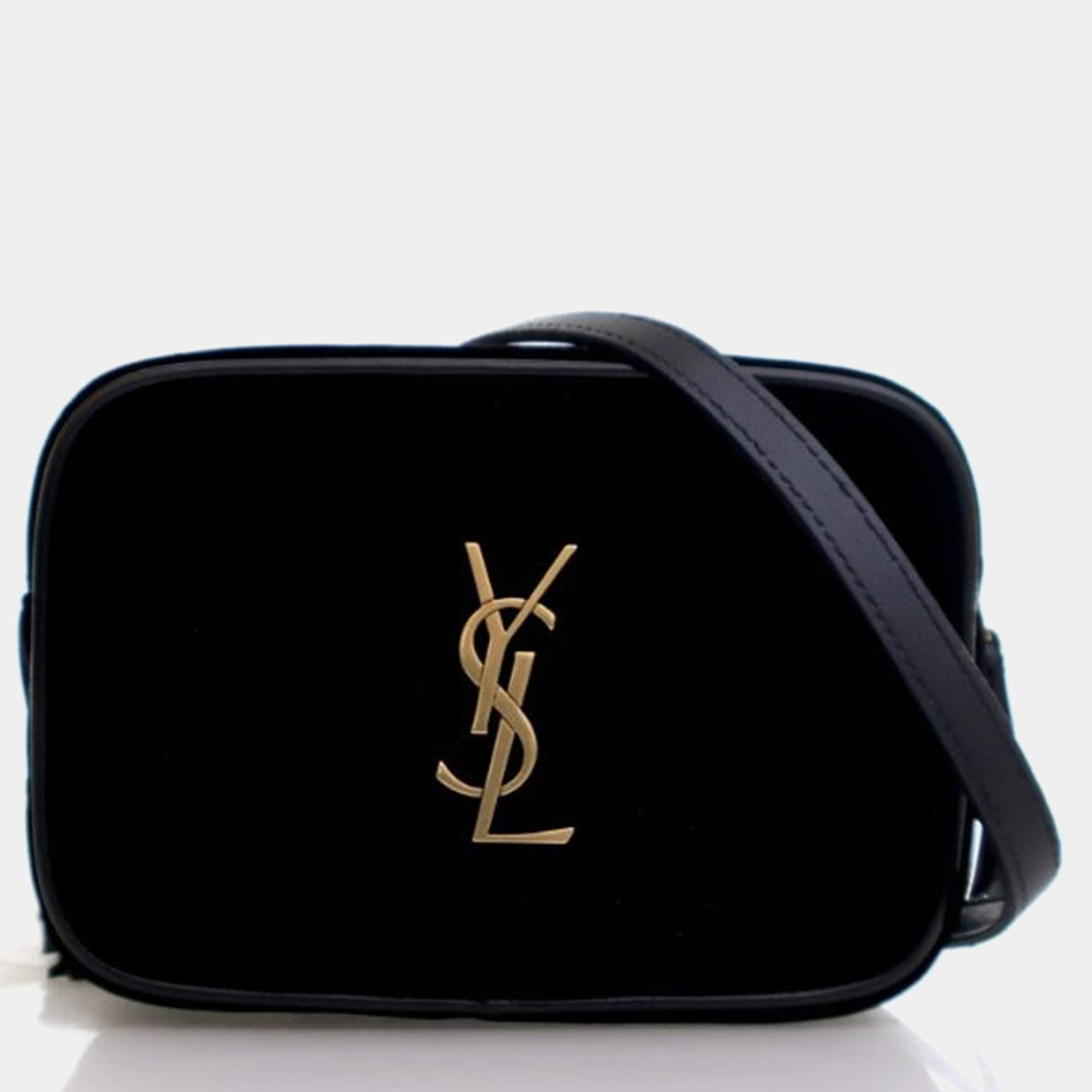 Pre Owned Saint Laurent Lou Mini Black Velvet Camera Belt Bag