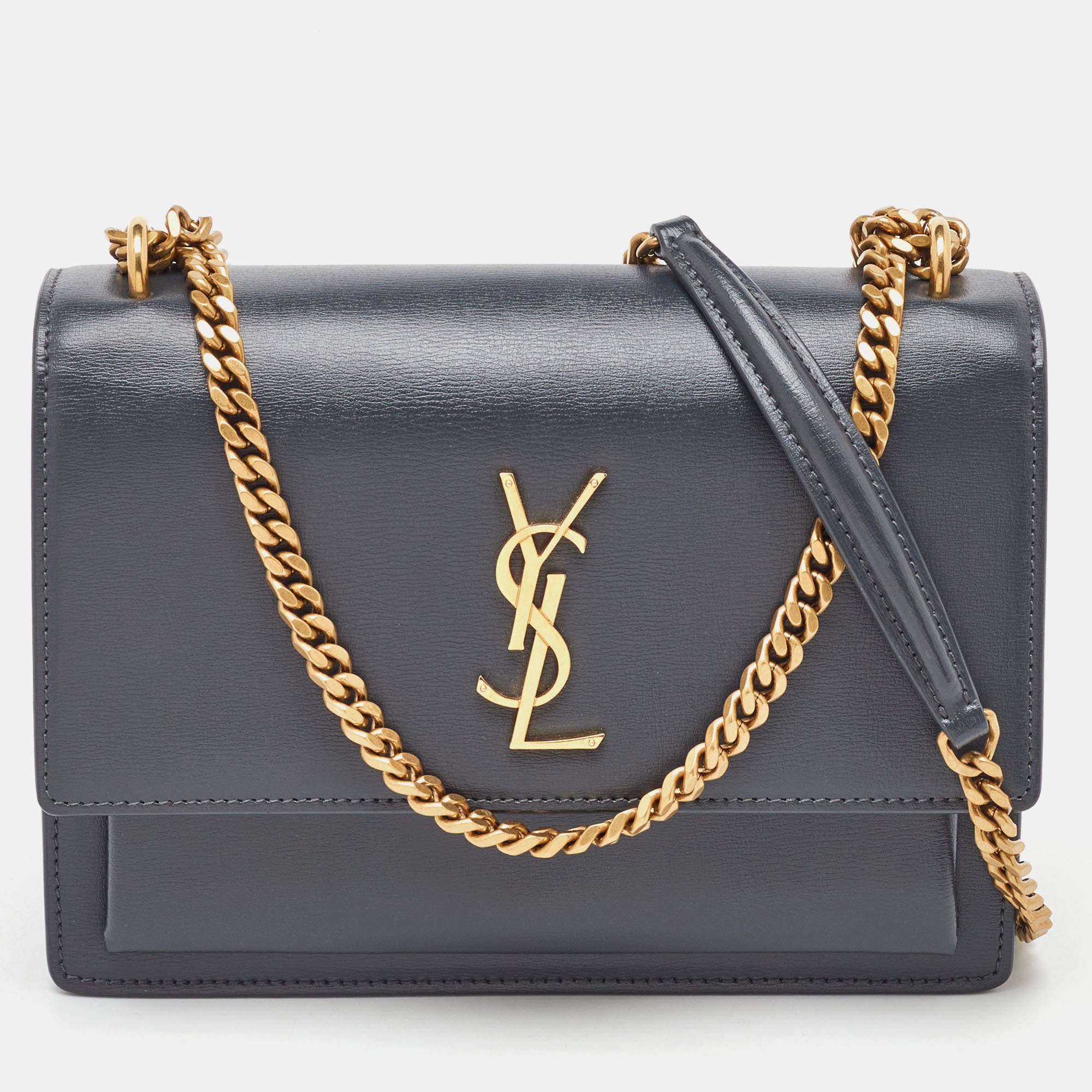 Pre Owned Saint Laurent Dark Grey Leather Medium Sunset Shoulder Bag