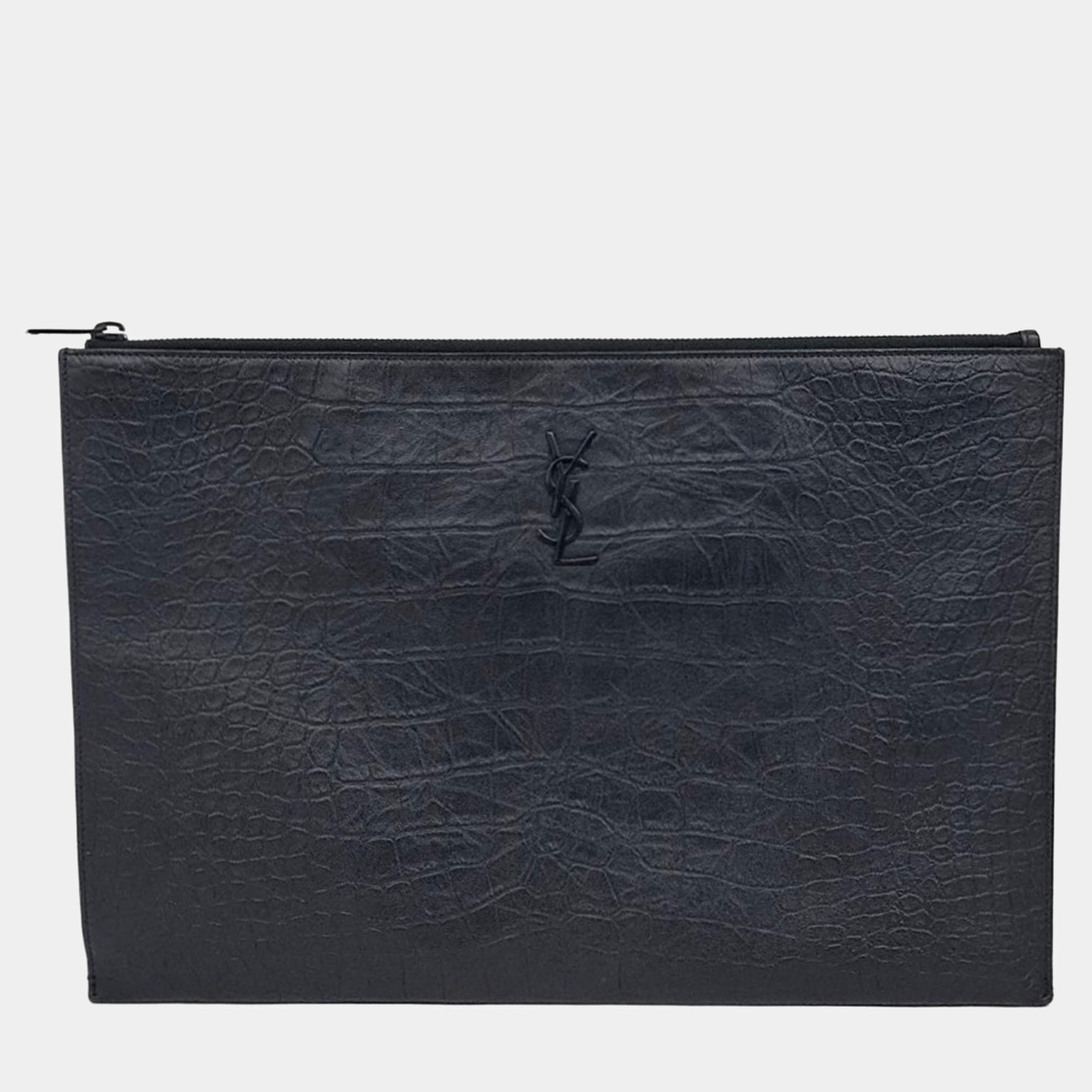 Pre Owned Saint Laurent Paris Black Leather Clutch